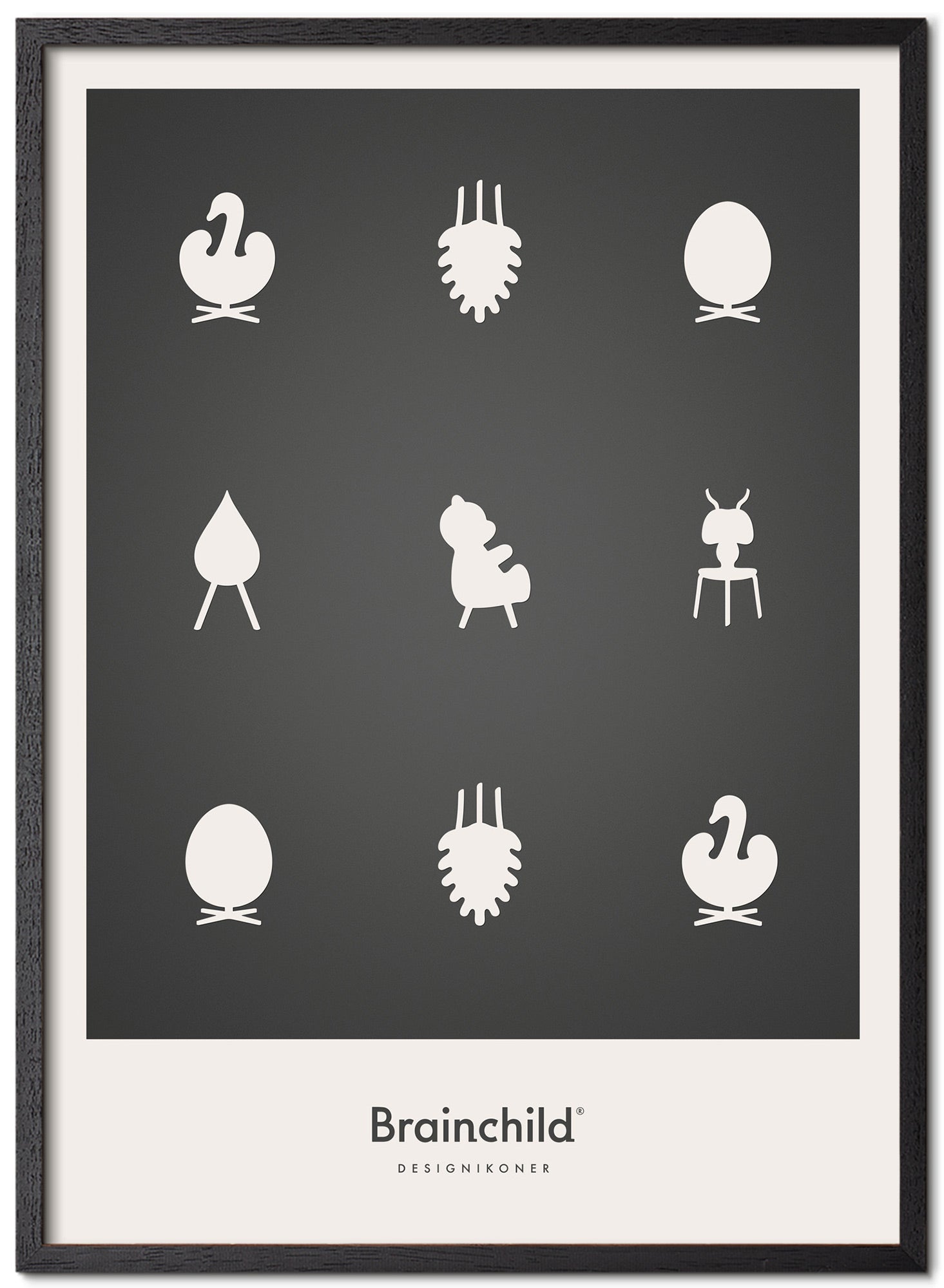 Brainchild Design Icons Poster Frame Made Of Black Lacquered Wood 70x100 Cm, Dark Grey