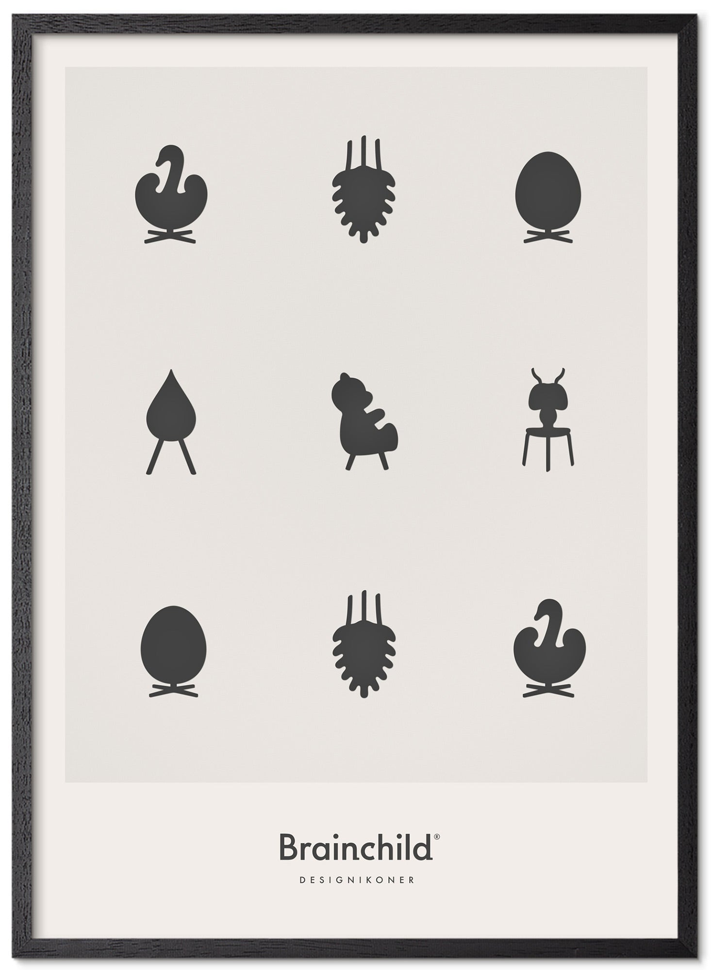 Brainchild -Design -Ikonen Posterrahmen aus schwarz lackiertem Holz A5, hellgrau