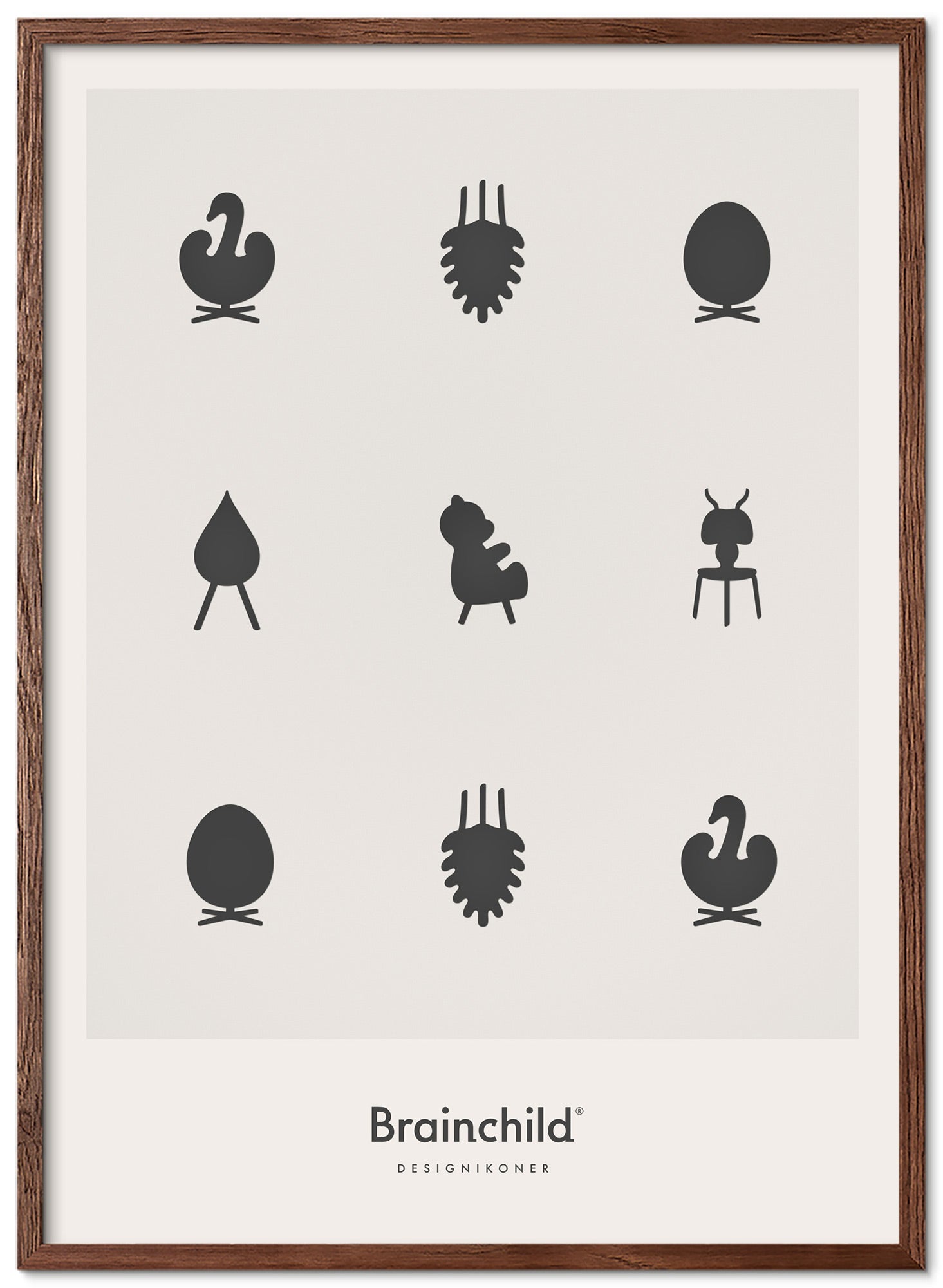 Brainchild -Design -Symbole Posterrahmen aus dunklem Holz 30x40 cm, hellgrau