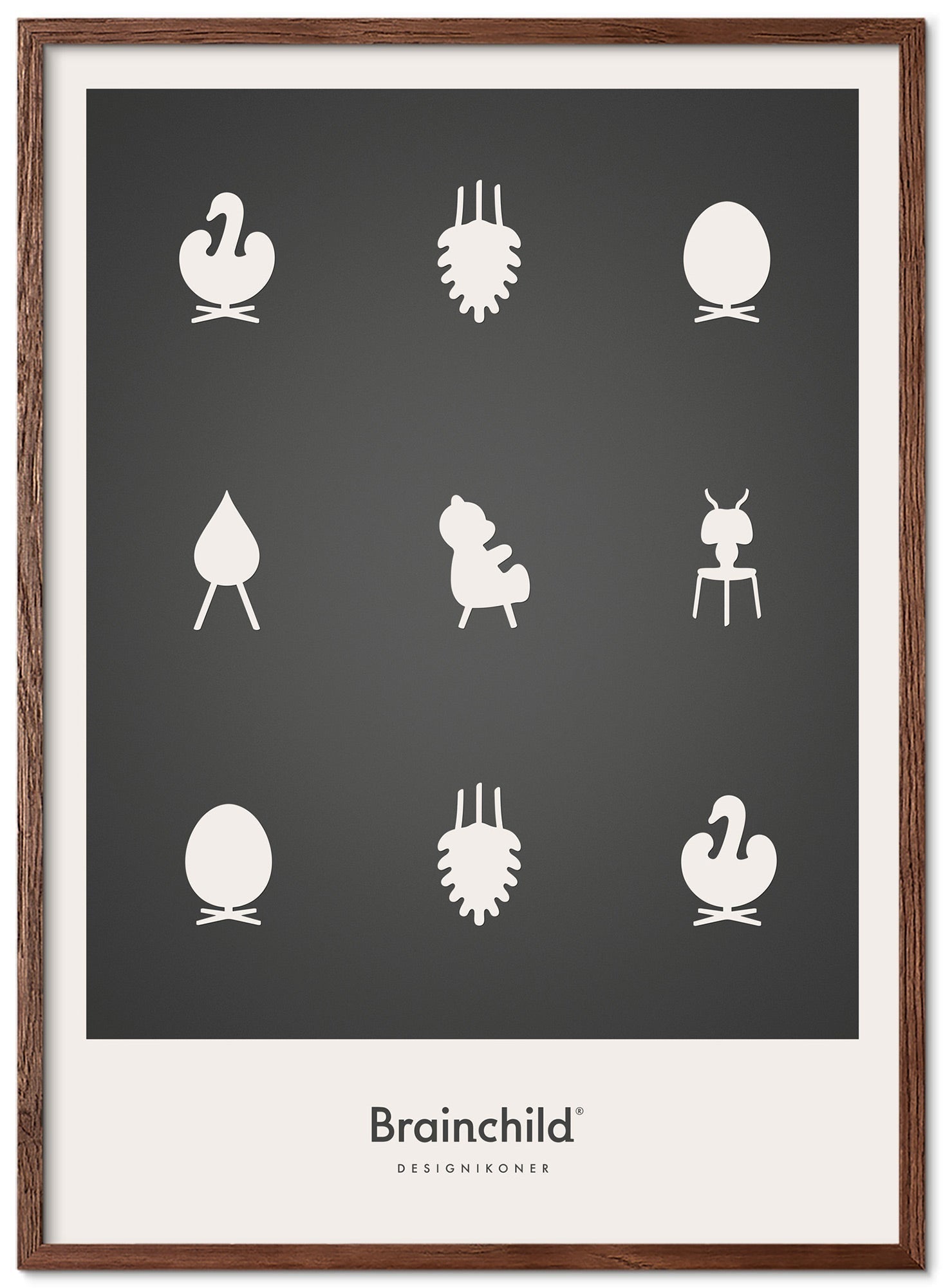 Brainchild -Design -Symbole Posterrahmen aus dunklem Holz 50 x 70 cm, dunkelgrau