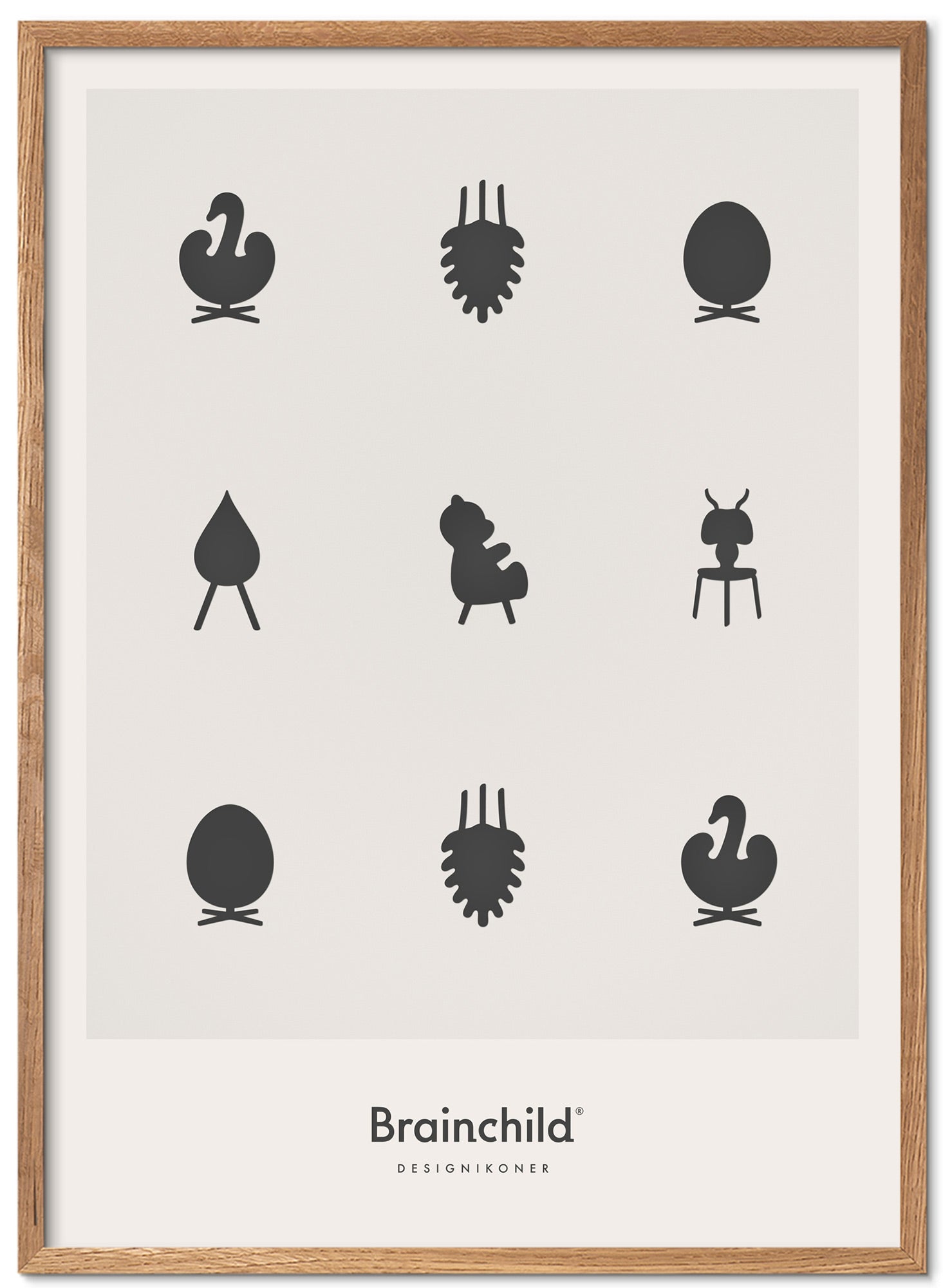Brainchild -Design -Symbole Posterrahmen aus hellem Holz 50 x 70 cm, hellgrau