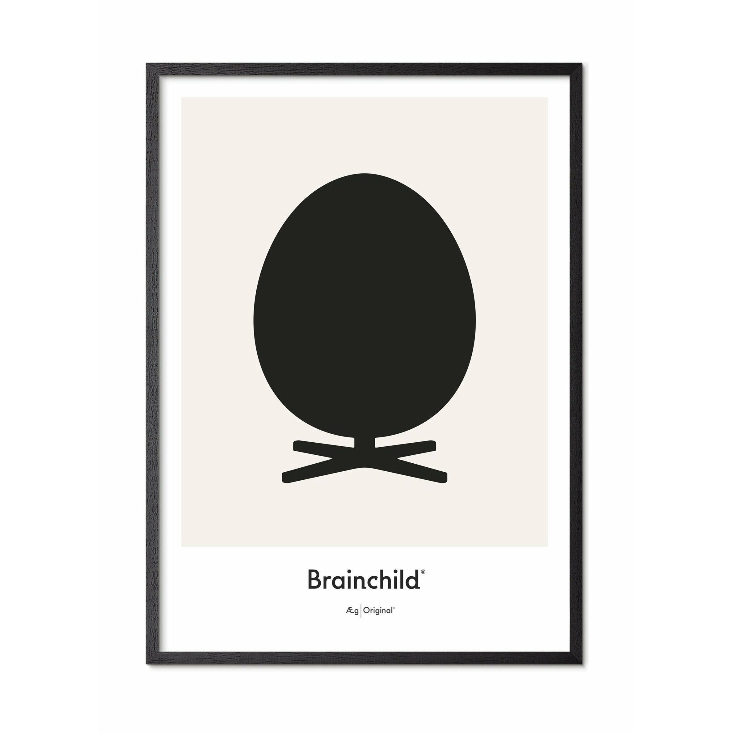 Brainchild Egg Design Icon Poster, Frame In Black Lacquered Wood 70 X100 Cm, Grey