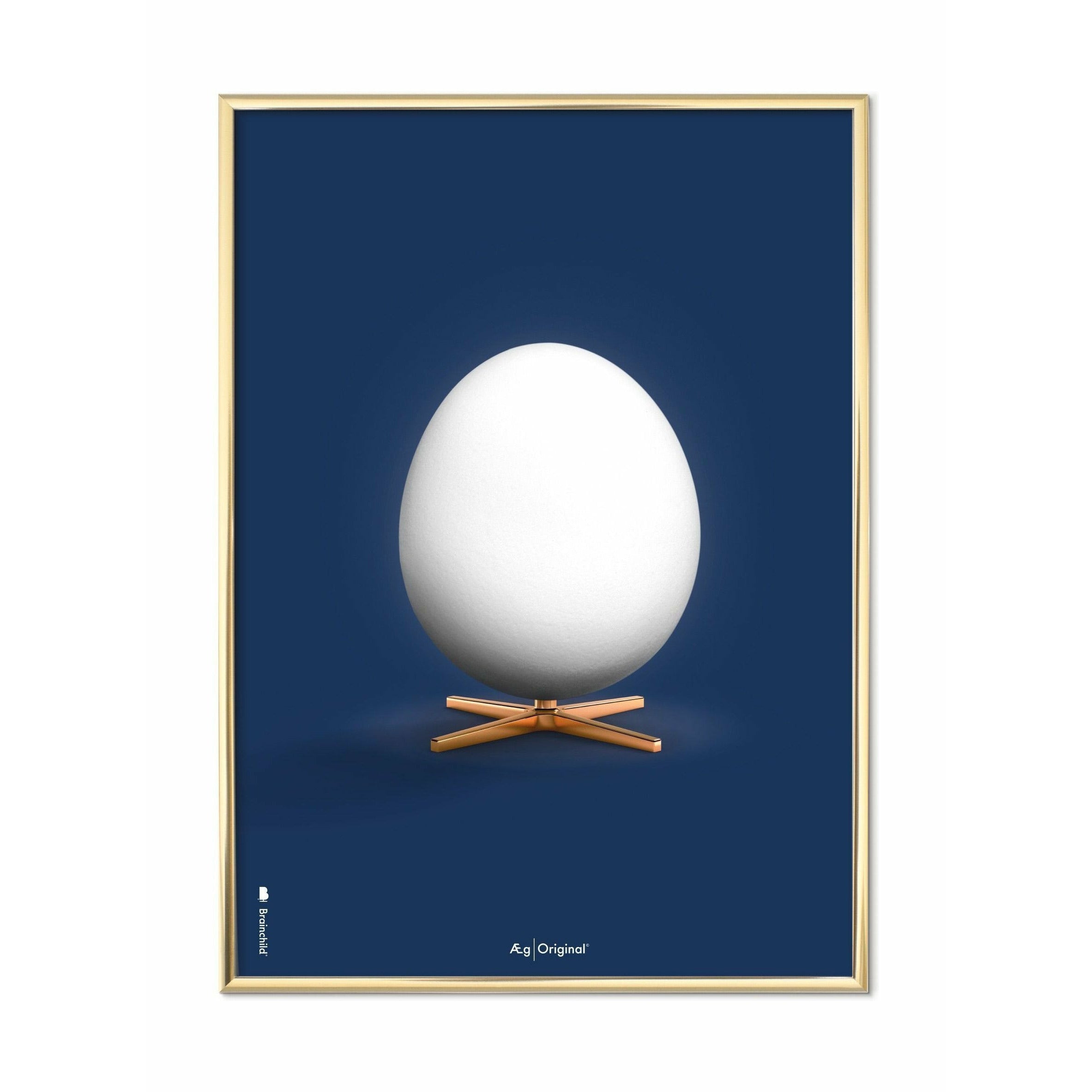 Brainchild Egg Classic Poster, Brass Frame 50x70 Cm, Dark Blue Background