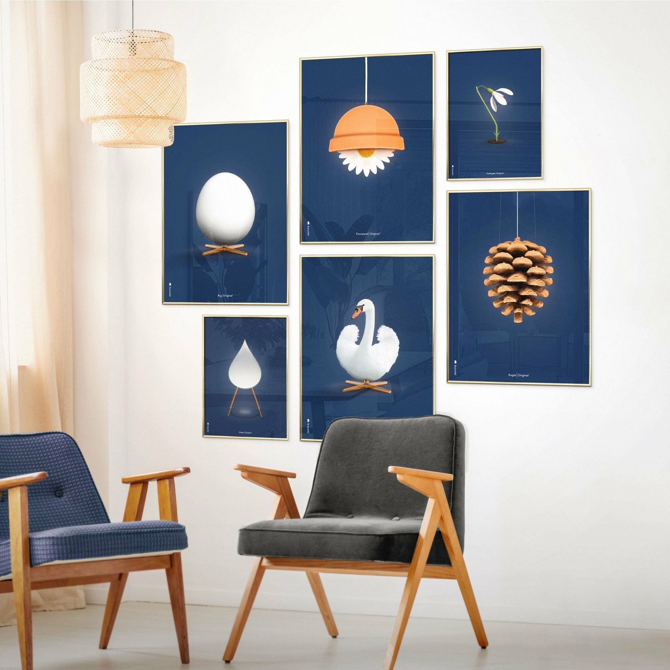 Affiche classique d'oeuf imaginaire, cadre en laiton 70 x100 cm, fond bleu foncé