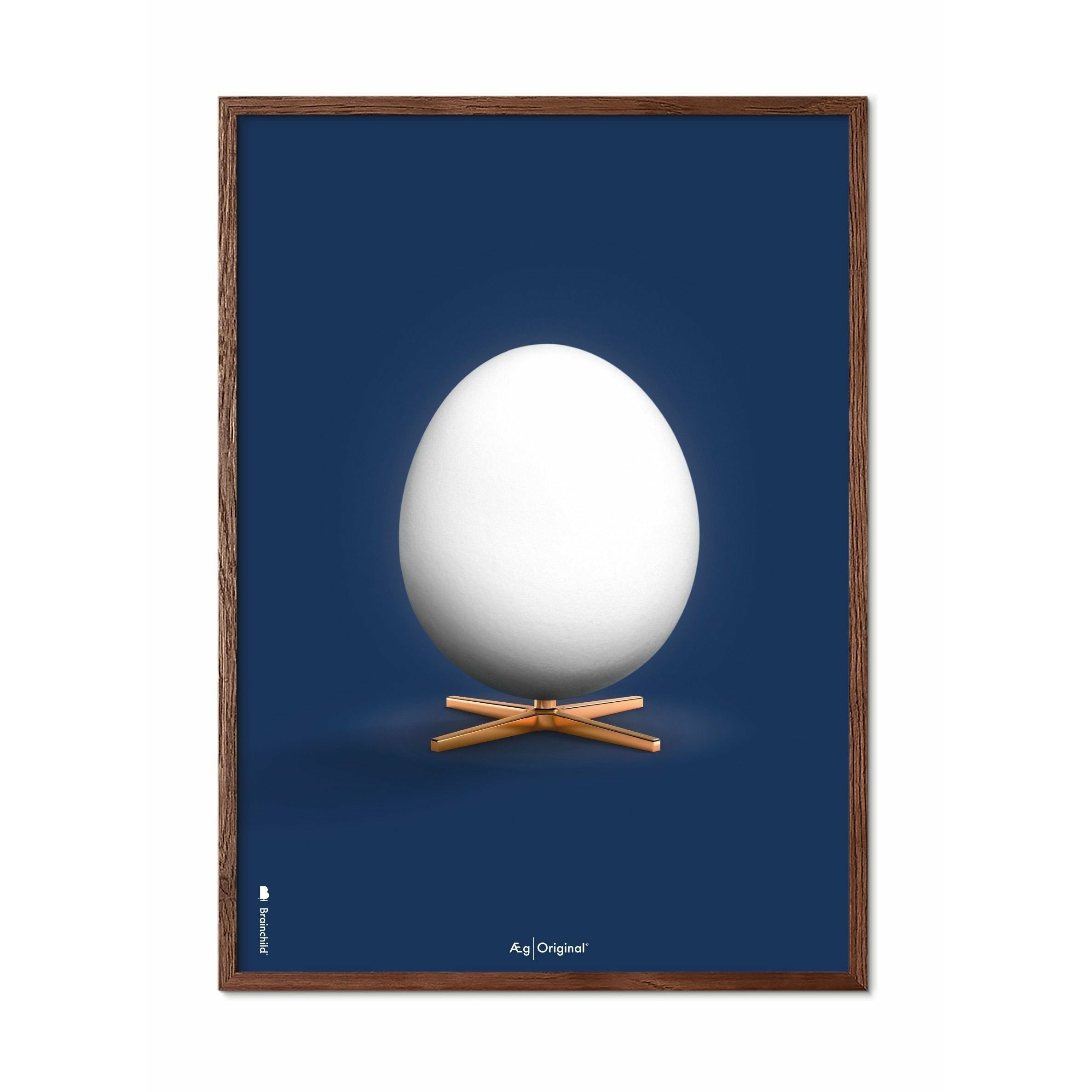 Brainchild Egg Classic Poster, Dark Wood Frame 70 X100 Cm, Dark Blue Background