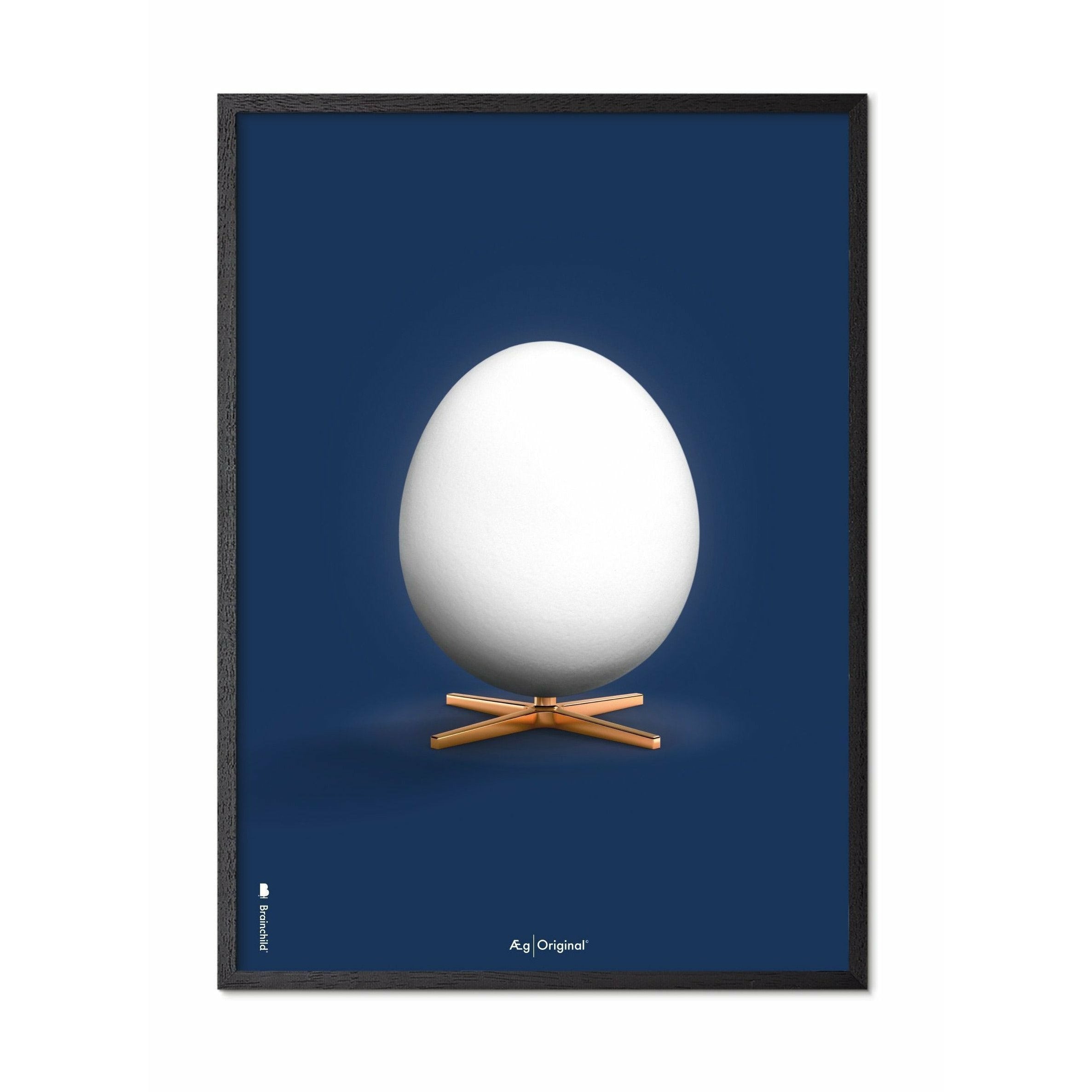 Póster clásico de huevo de creación, marco en madera lacada negra 50x70 cm, fondo azul oscuro