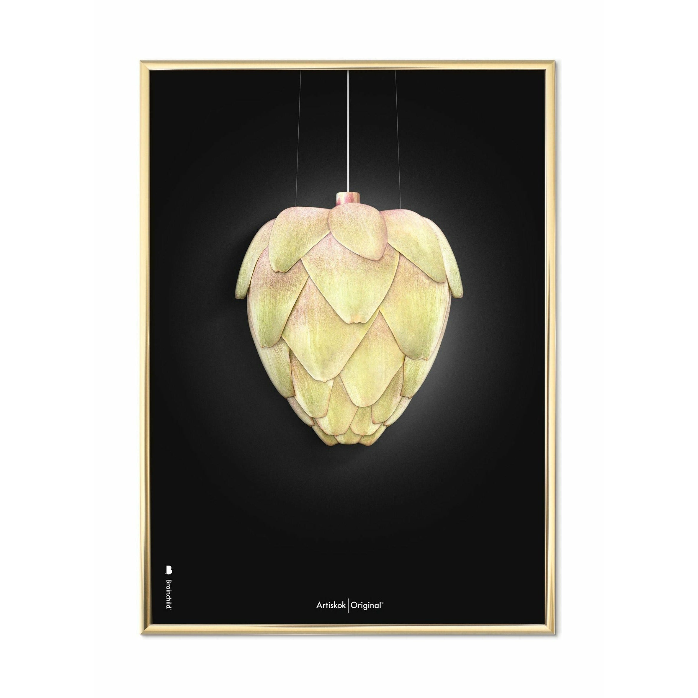 Brainchild Ph Artichoke Poster Brass Colored Frame 30 X40 Cm, Black Background