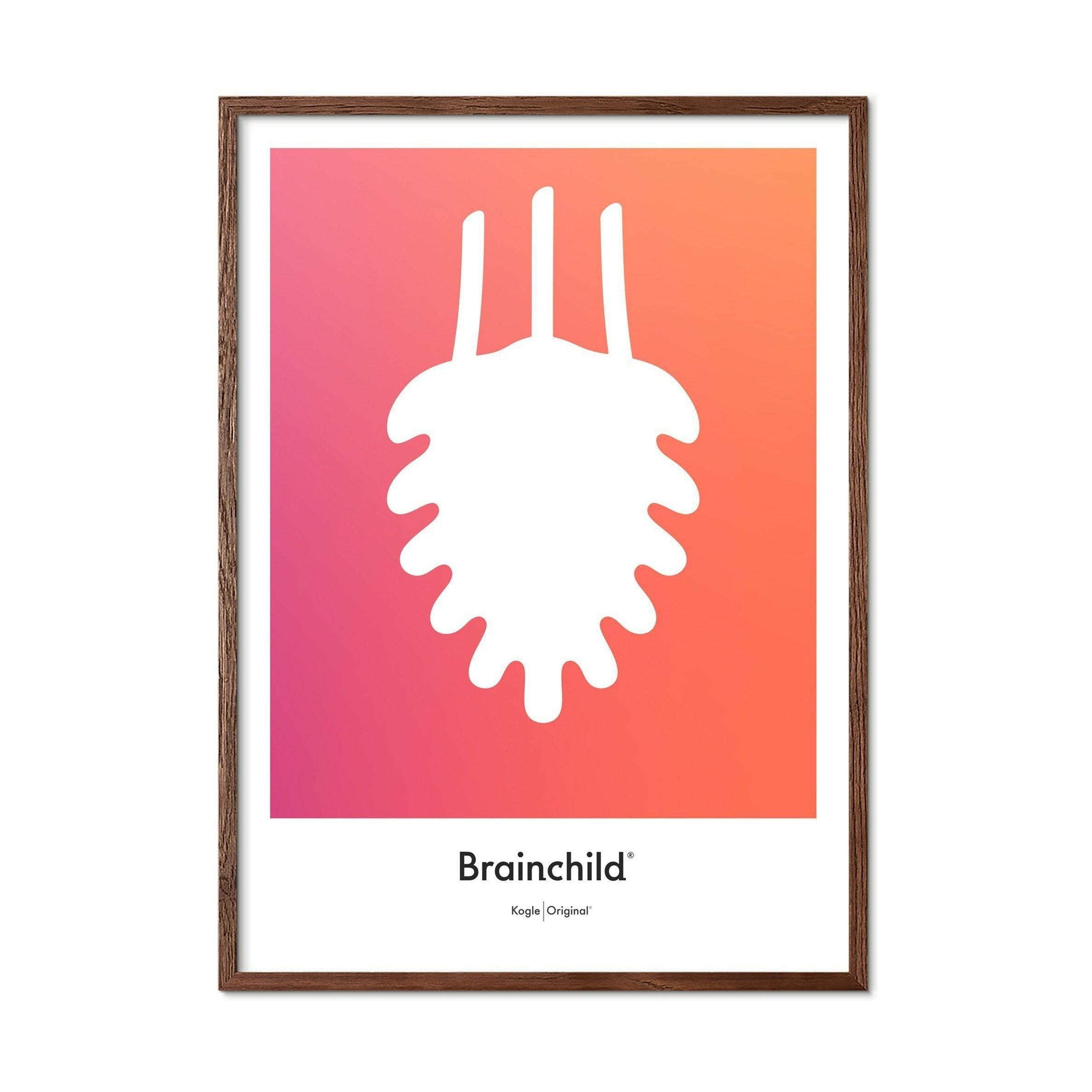 Brainchild Pine Cone Design Icon Poster, ramme lavet af mørk træ 30x40 cm, orange