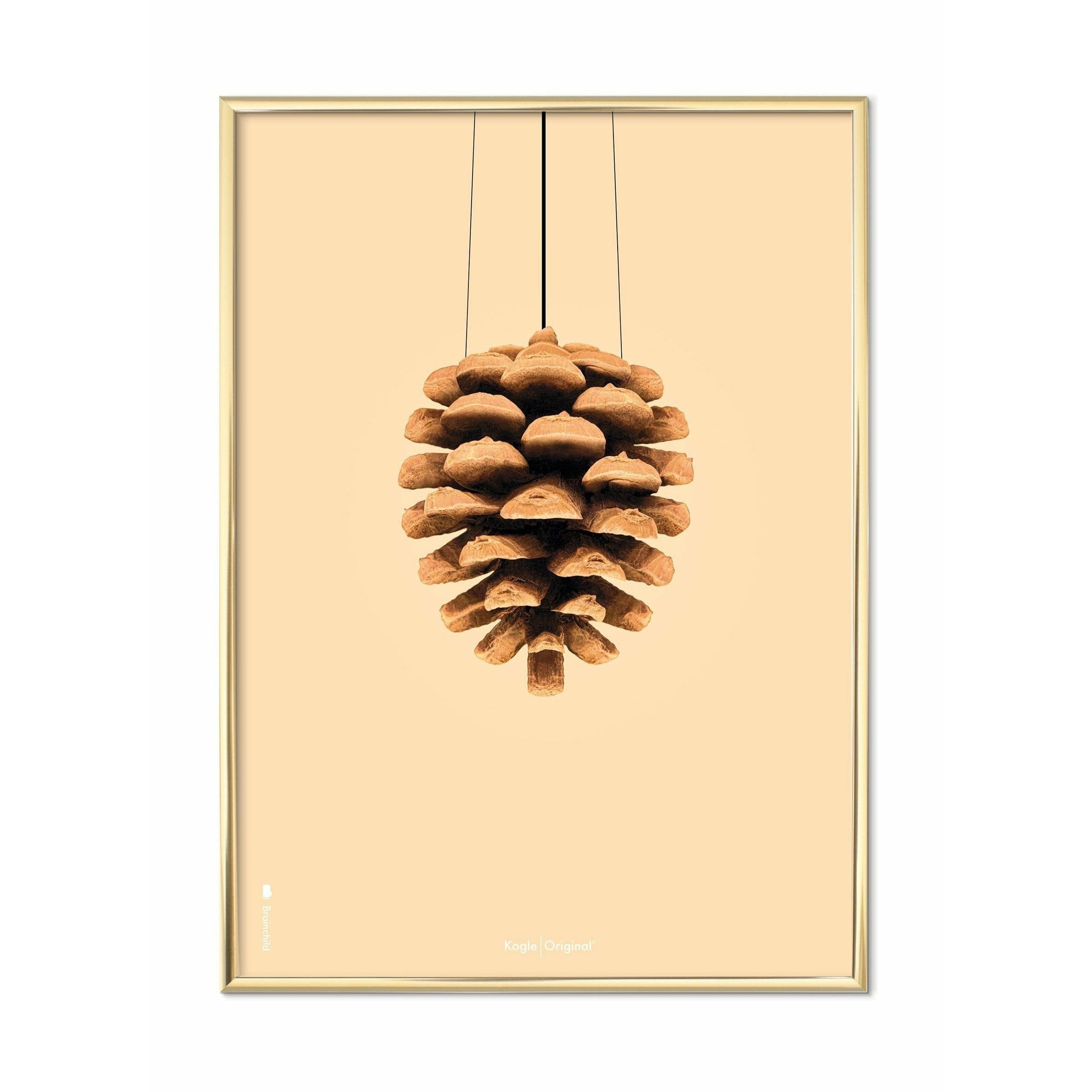 Brainchild Pine Cone Classic Plakat, Messingramme 30x40 Cm, Sandfarvet Baggrund