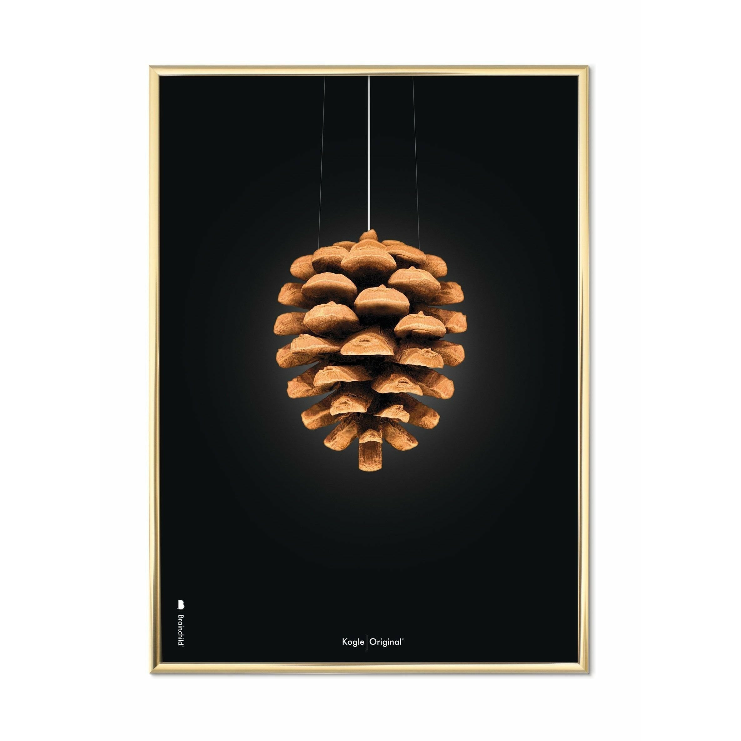 Póster clásico de cono de pino de creación, marco de color de latón 50x70 cm, fondo negro