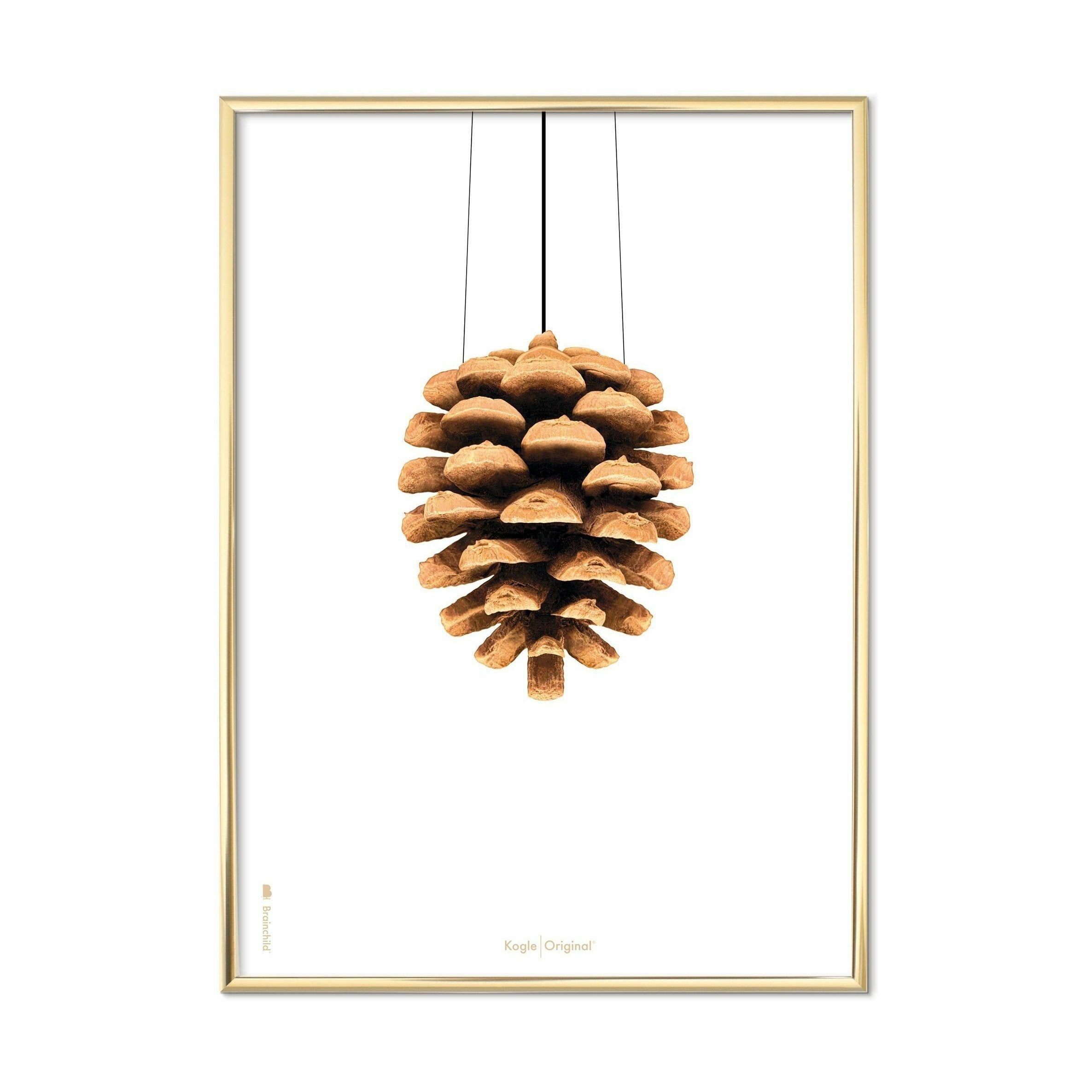 Póster clásico de pino cone de pino, marco de color de latón A5, fondo blanco