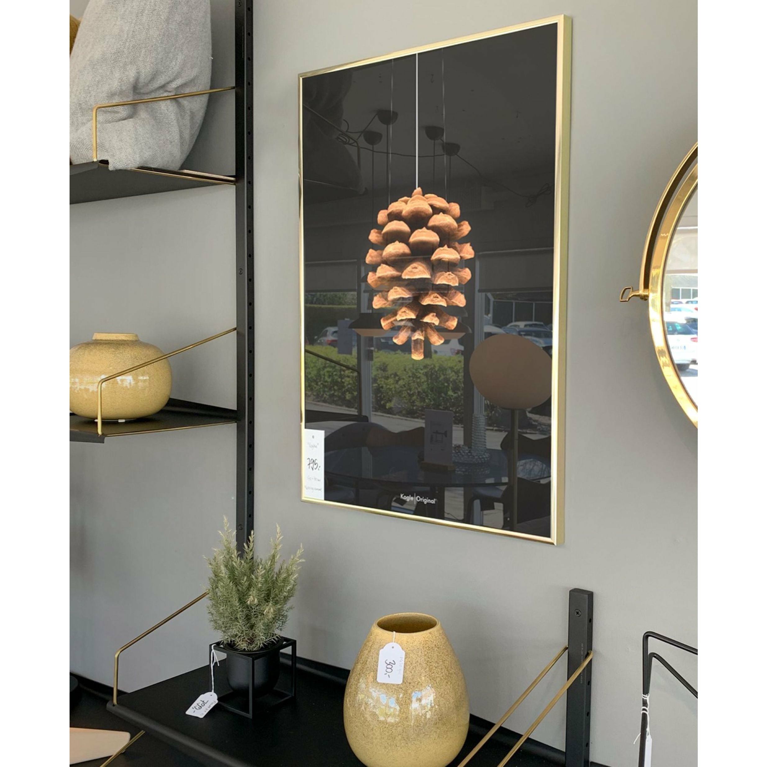 Brainchild Pine Cone Classic Poster, frame gemaakt van donker hout 70x100 cm, zwarte achtergrond