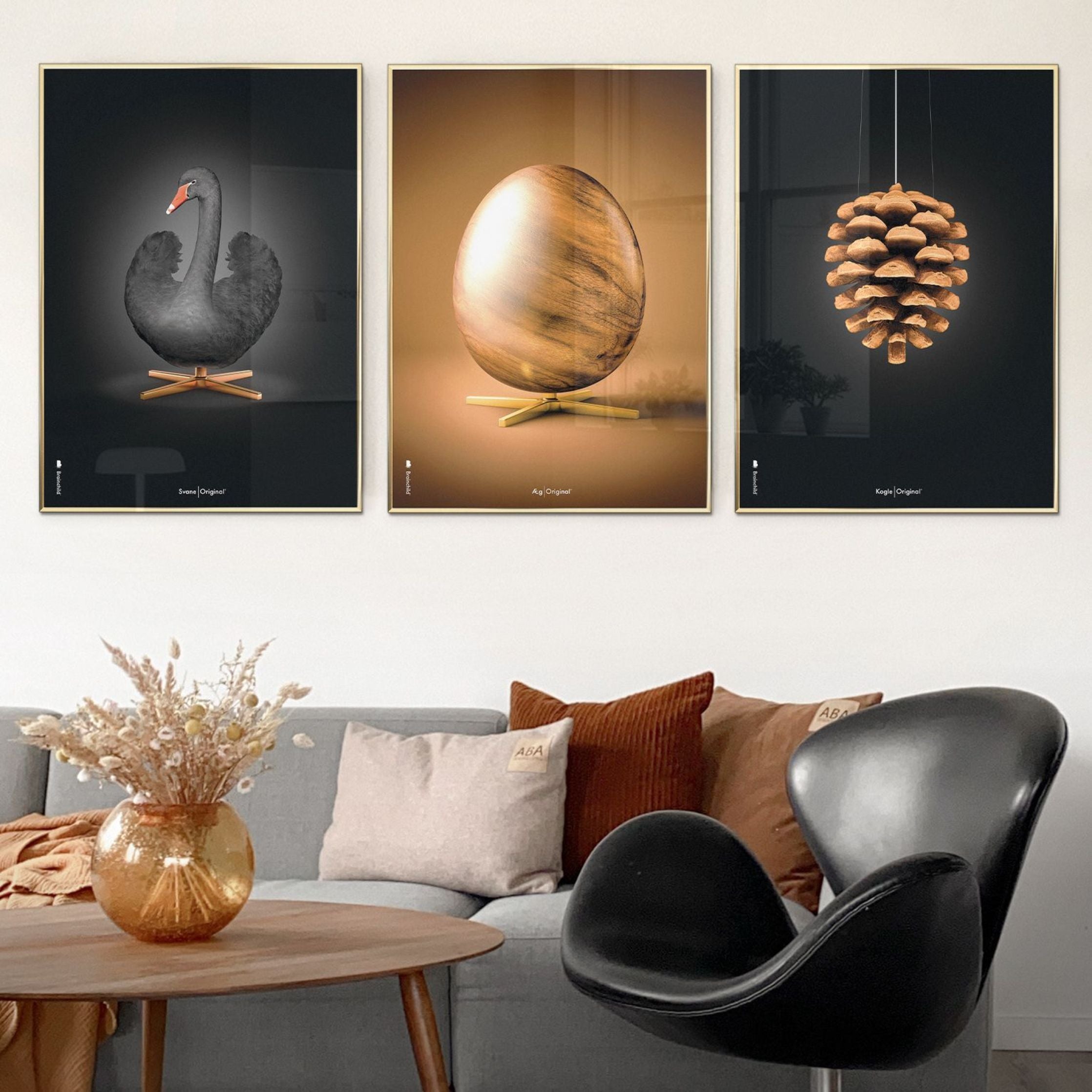 Brainchild Pine Cone Classic Poster, Frame Made Of Dark Wood 70x100 Cm, Black Background