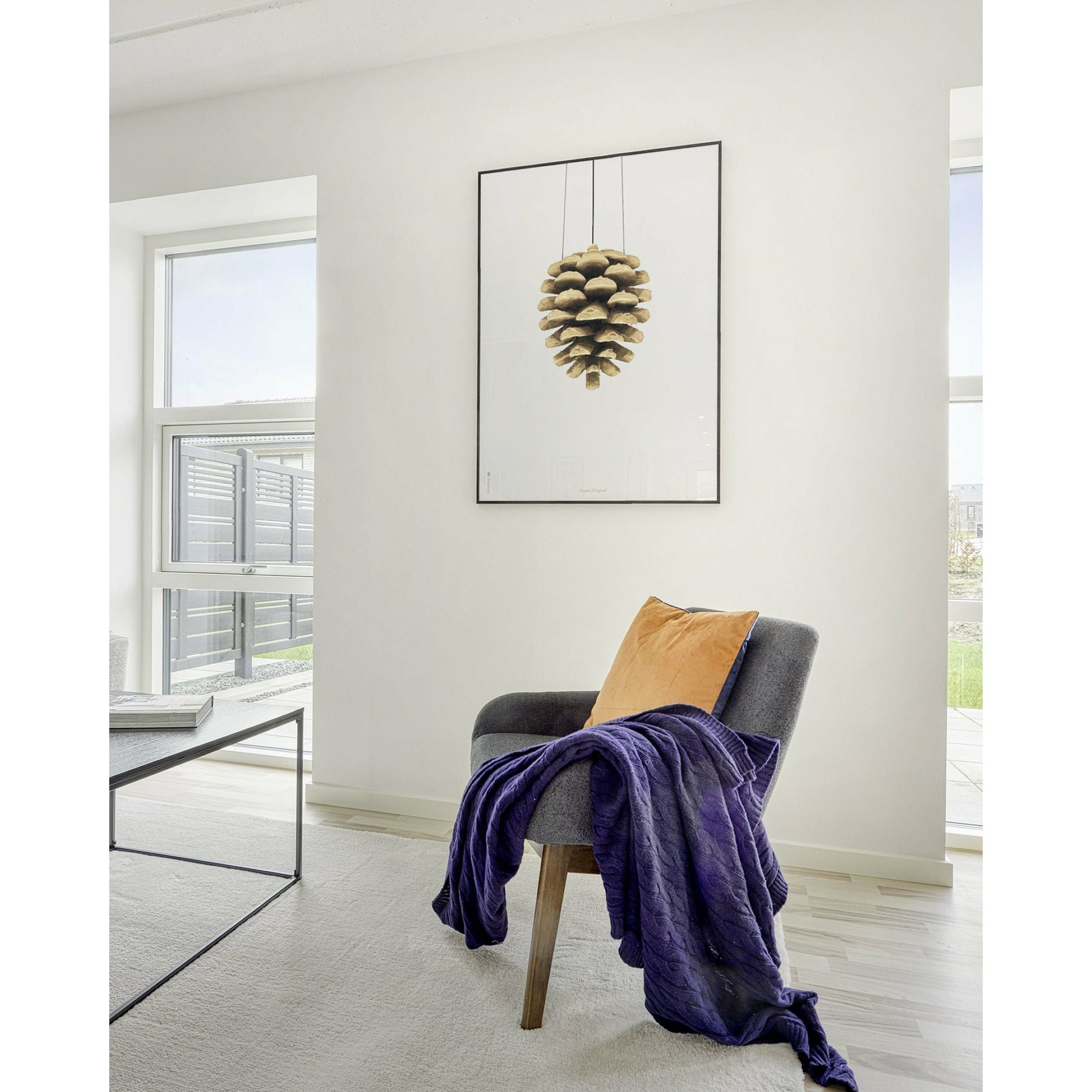 Brainchild Pine Cone Classic Poster, Frame Made Of Dark Wood 70x100 Cm, White Background