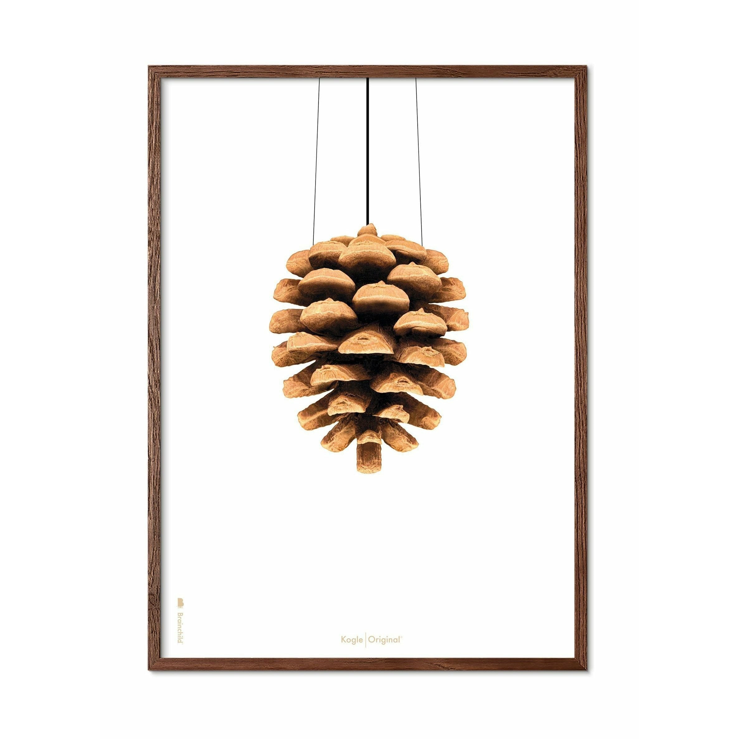 Brainchild Pine Cone Classic Poster, Dark Wood Frame A5, White Baggrund