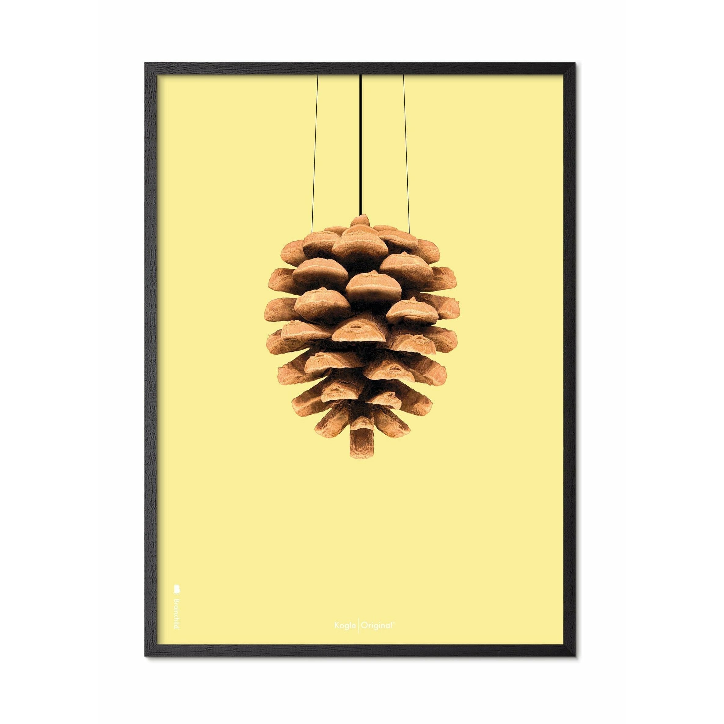 Brainchild Pine Cone Classic Poster, Rahmen in schwarzer Lackholz 50 x 70 cm, gelber Hintergrund