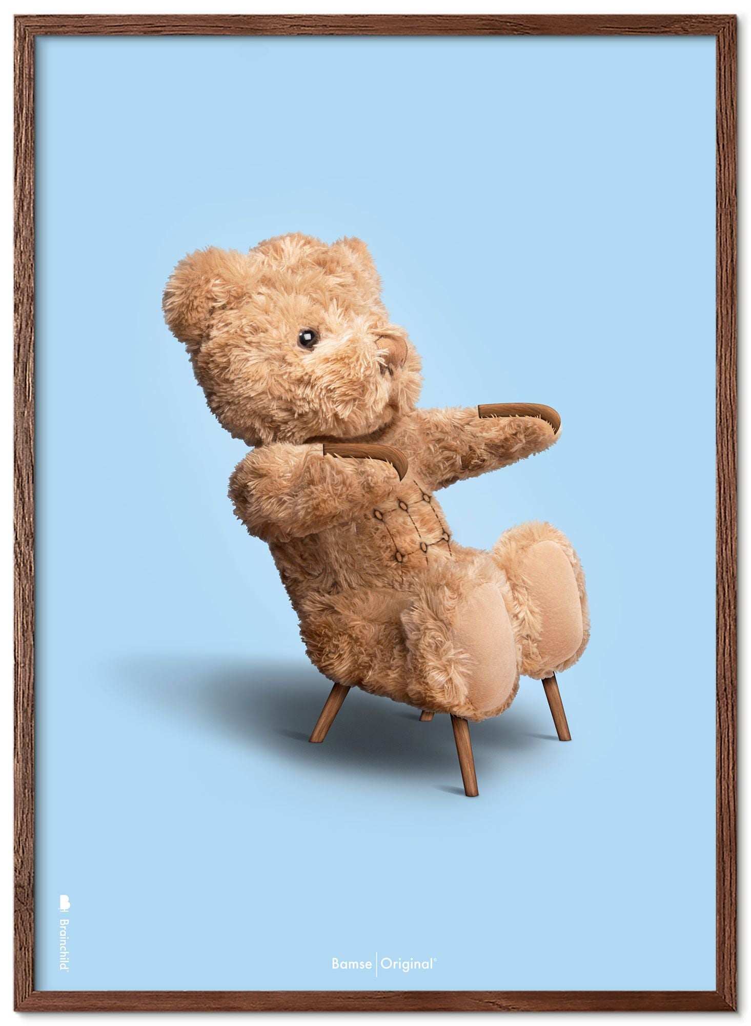 Marco de póster clásico de BrainChild Teddy Bear Hecho de madera oscura Ram 50x70 cm, fondo azul claro