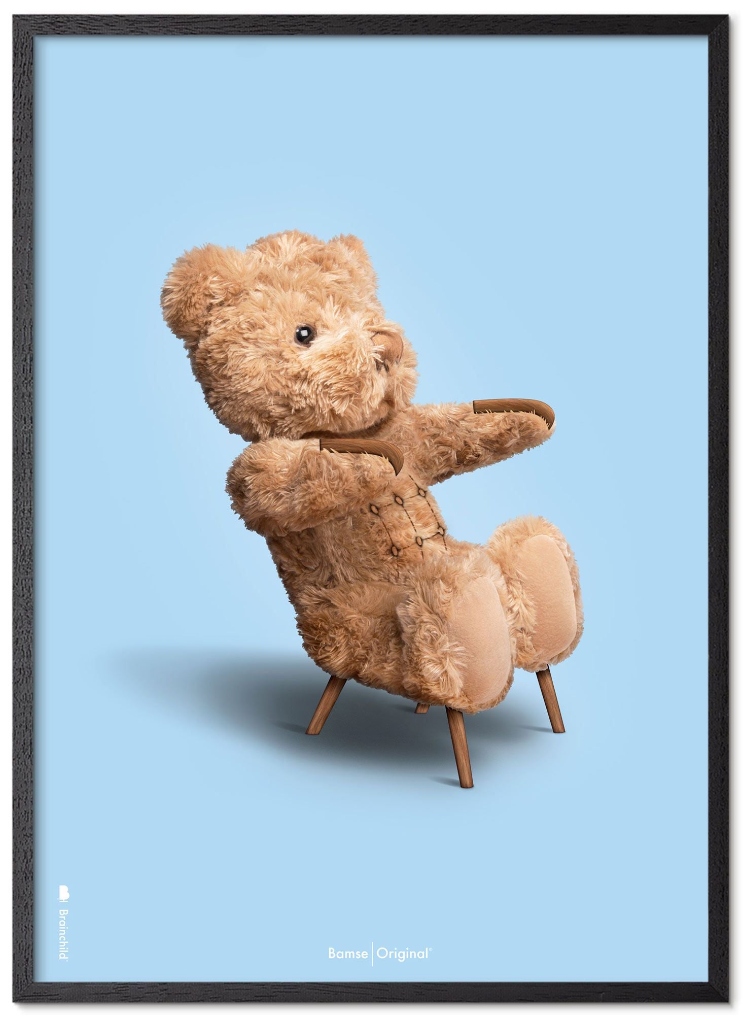 Brainchild Teddy Bear Classic -Posterrahmen aus schwarzer Lackholz 30x40 cm, hellblauer Hintergrund