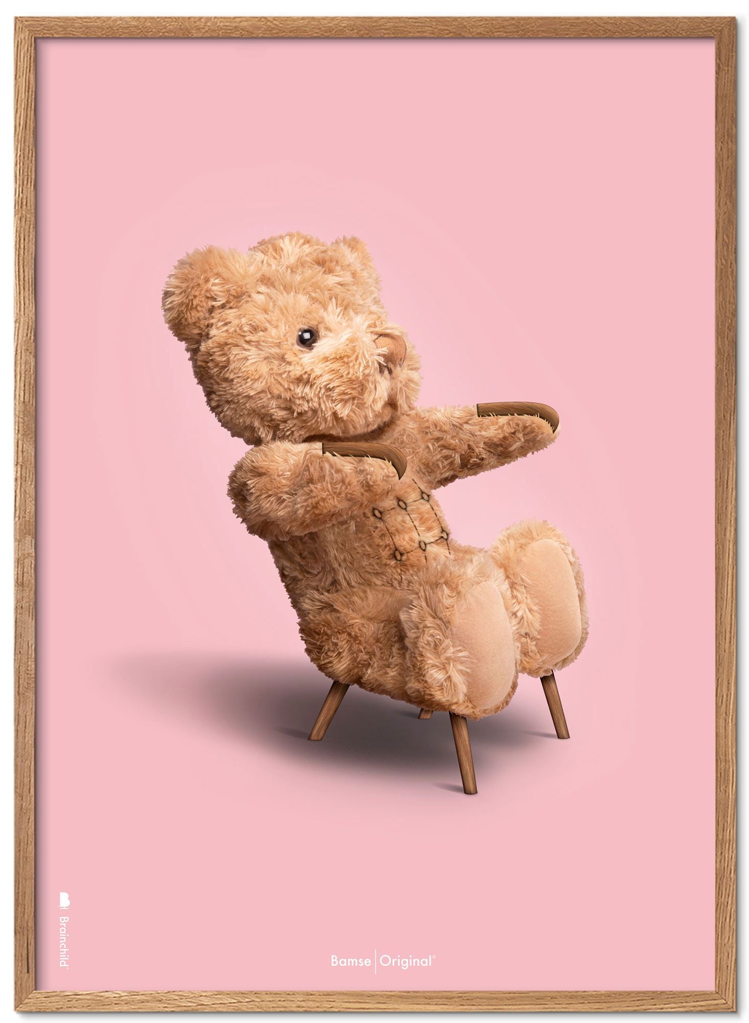 Brainchild Teddy Bear Classic Posterrahmen aus hellem Holz Ramm 30x40 cm, rosa Hintergrund