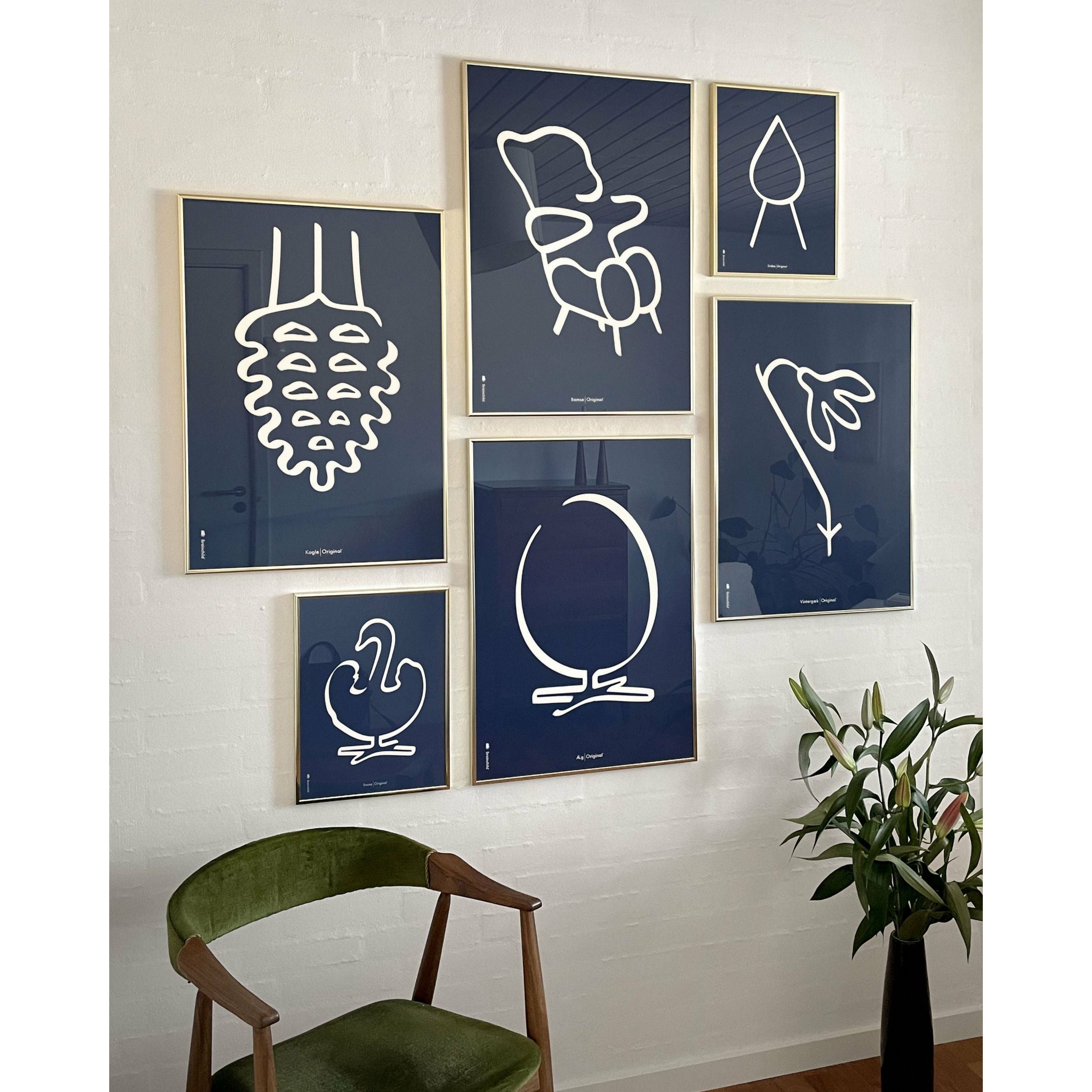 Brainchild Drop Line Poster, Frame Made Of Light Wood 70x100 Cm, Blue Background