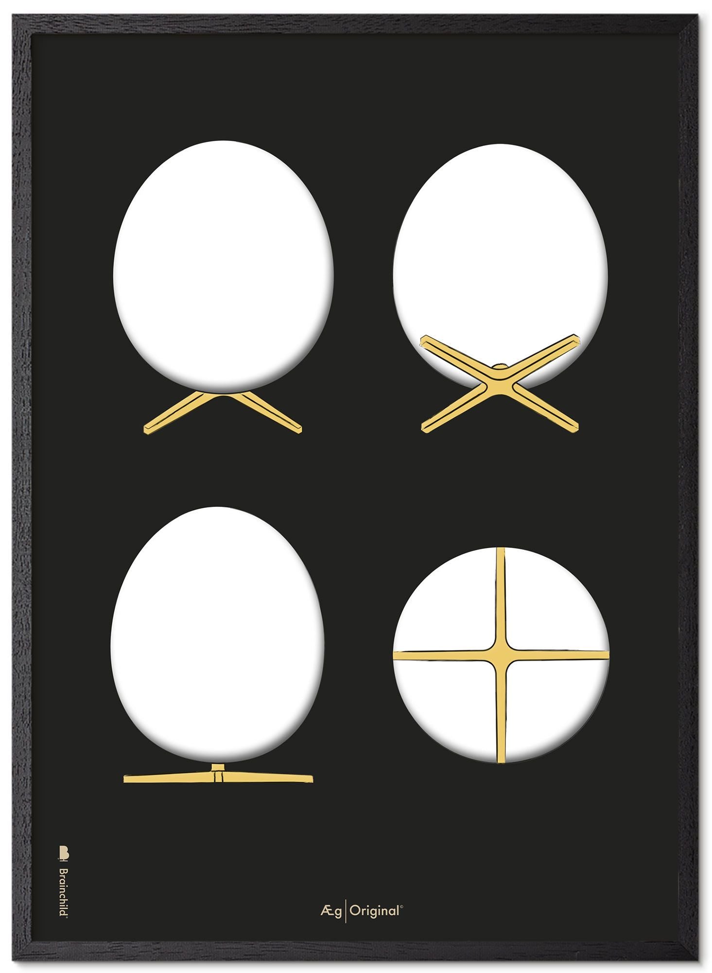 Prepare el marco de póster de bocetos de diseño de huevo hecho de madera lacada negra 50x70 cm, fondo negro