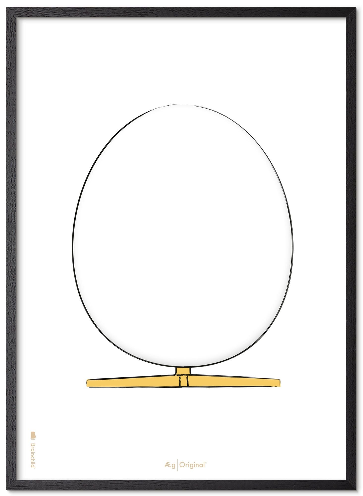 Prepare el marco de póster de boceto de diseño de huevo hecho de madera lacada negra 50x70 cm, fondo blanco