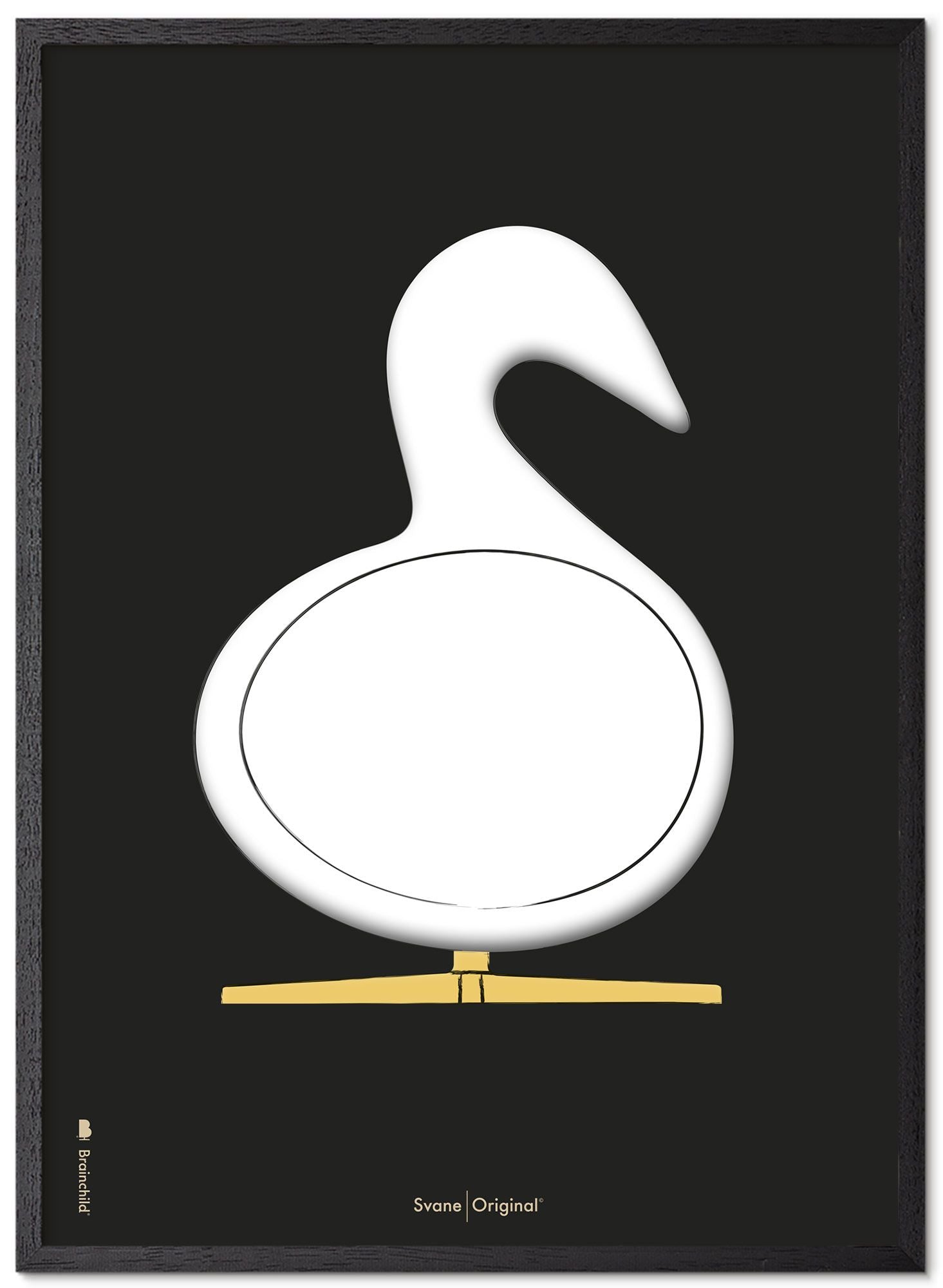 Brainchild Swan Design Sketch Poster Rahmen aus schwarz lackiertem Holz A5, schwarzer Hintergrund