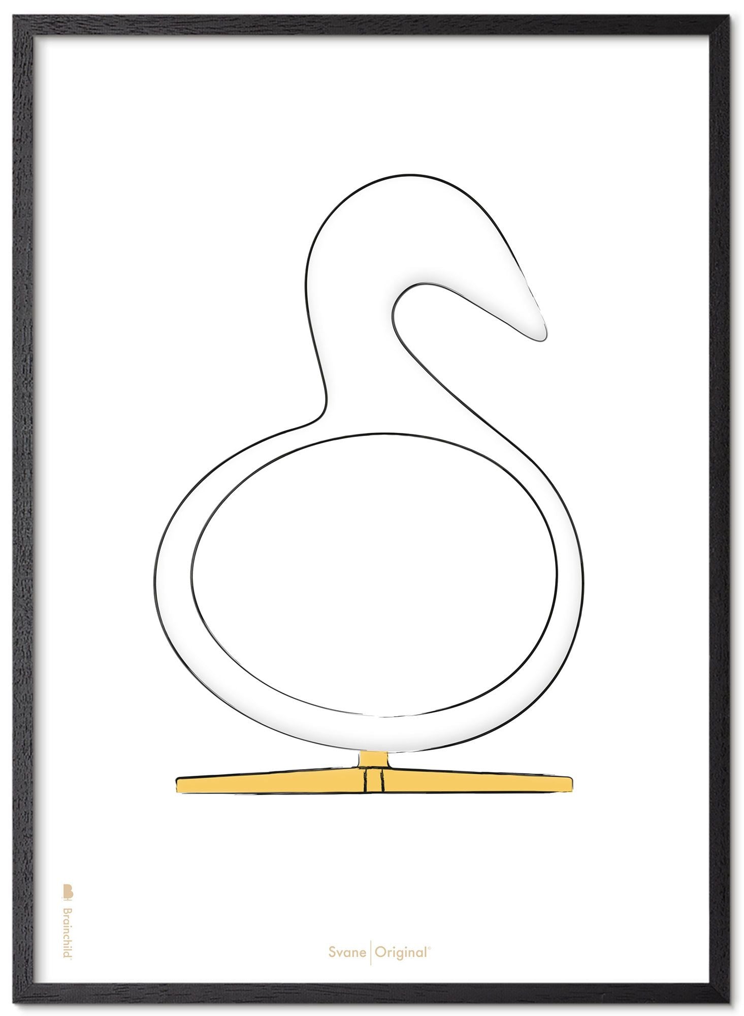 Brainchild Swan Design Sketch Poster Rahmen aus schwarz lackiertem Holz 30x40 cm, weißer Hintergrund