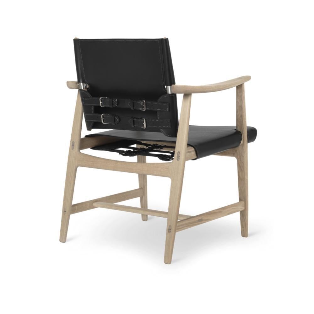 Silla de cazador de Carl Hansen BM1106, roble blanco en aceito/cuero negro