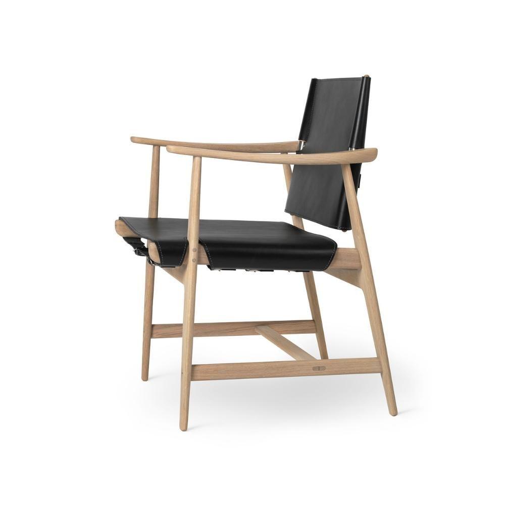 Silla de cazador de Carl Hansen BM1106, roble blanco en aceito/cuero negro