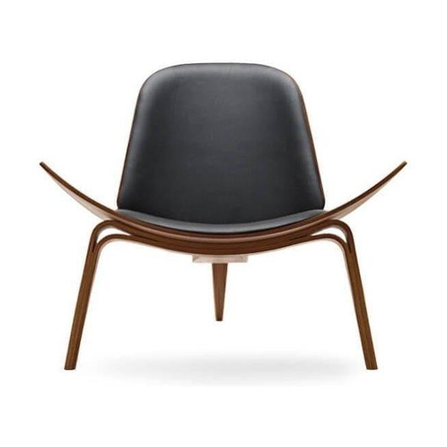 Silla de concha de Carl Hansen CH07, nogal engrasado/cuero negro Thor 301