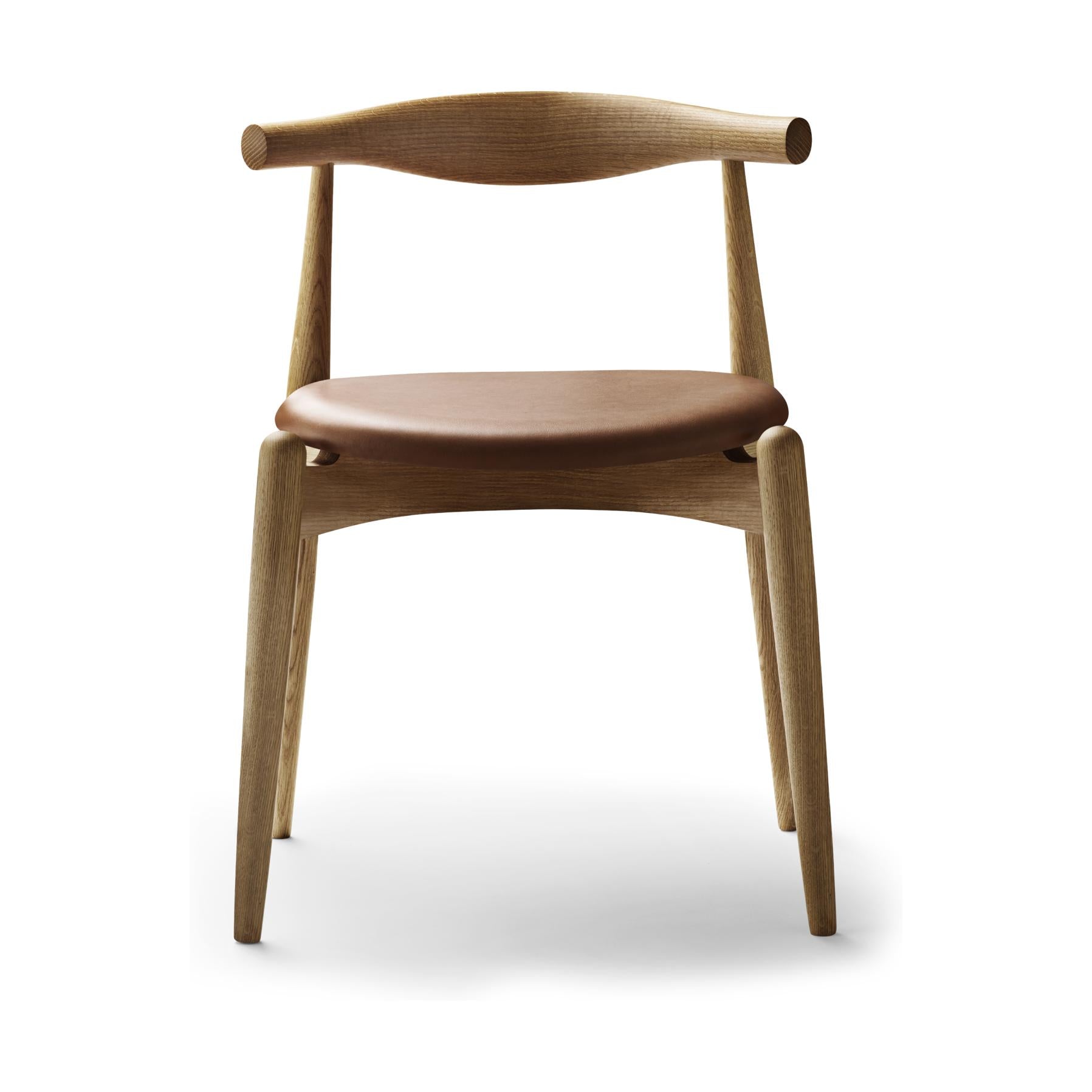 Cadeira de cotovelo Carl Hansen Ch20, carvalho oleado/couro marrom claro
