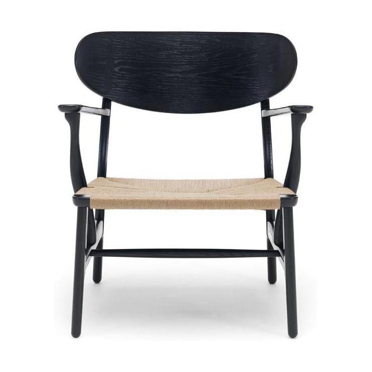 Carl Hansen CH22 Lounge stol, sort eg/naturlig kurv
