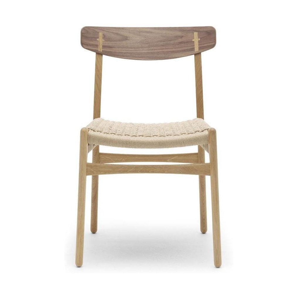 Cadeira Carl Hansen Ch23, Oak e Walnut Cadeira de Walnut Moldura oleada /cordão natural