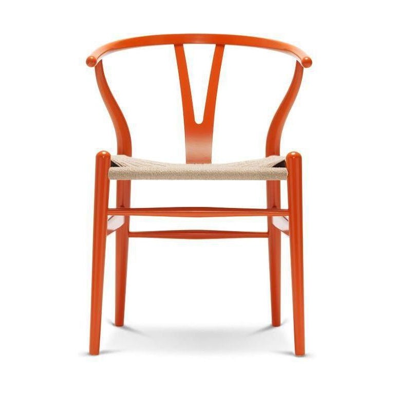 Carl Hansen Ch24 Y Chair Chair Corde en papier naturel, hêtre/orange rouge