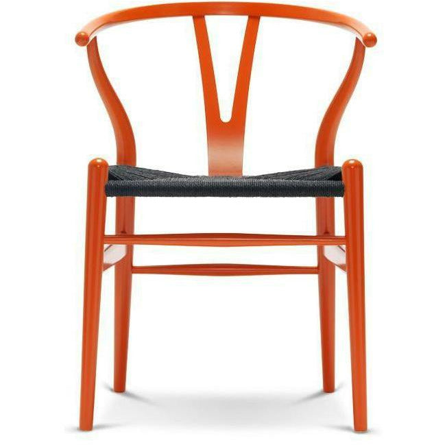 Carl Hansen CH24 Y chaise chaise cordon en papier noir, hêtre / rouge orange