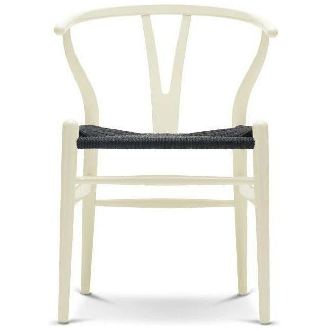 Carl Hansen Ch24 Y Cadeira Cadeira Black Paper Cord, faia/baunilha branca
