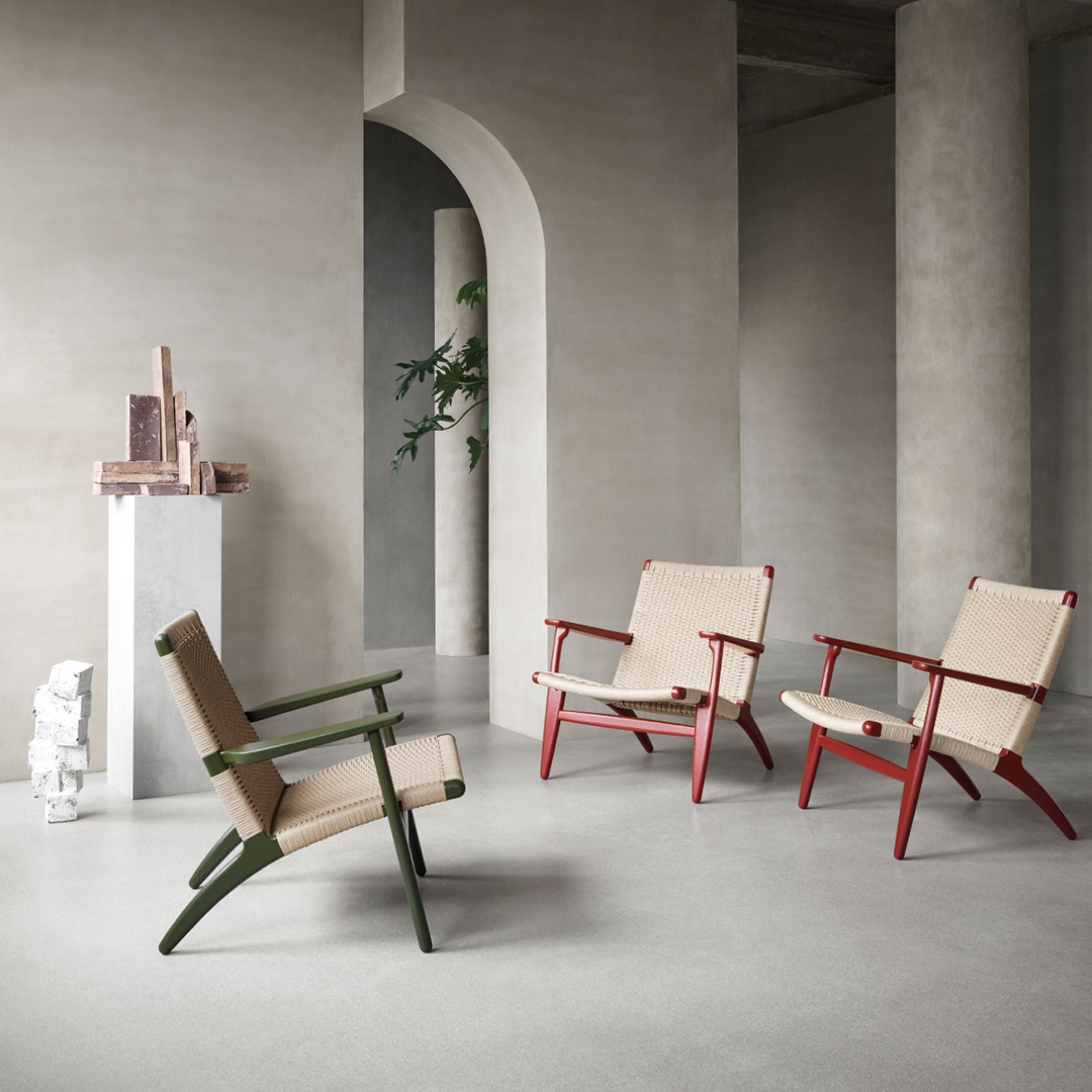 Carl Hansen CH25 Lounge stol eg, tanggrøn/naturlig ledning