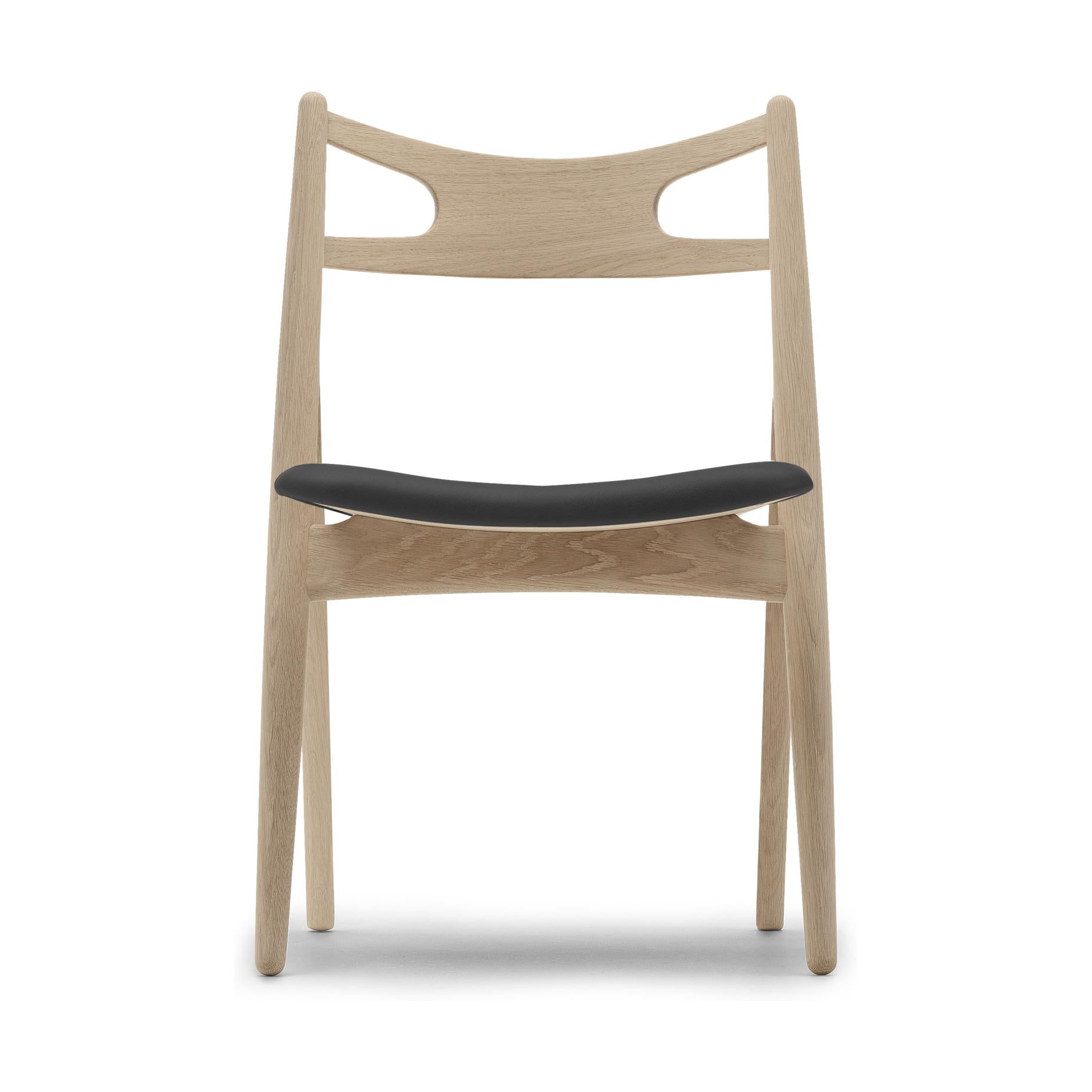 Carl Hansen CH29 P Cadeira de óleo branco Oak/couro preto