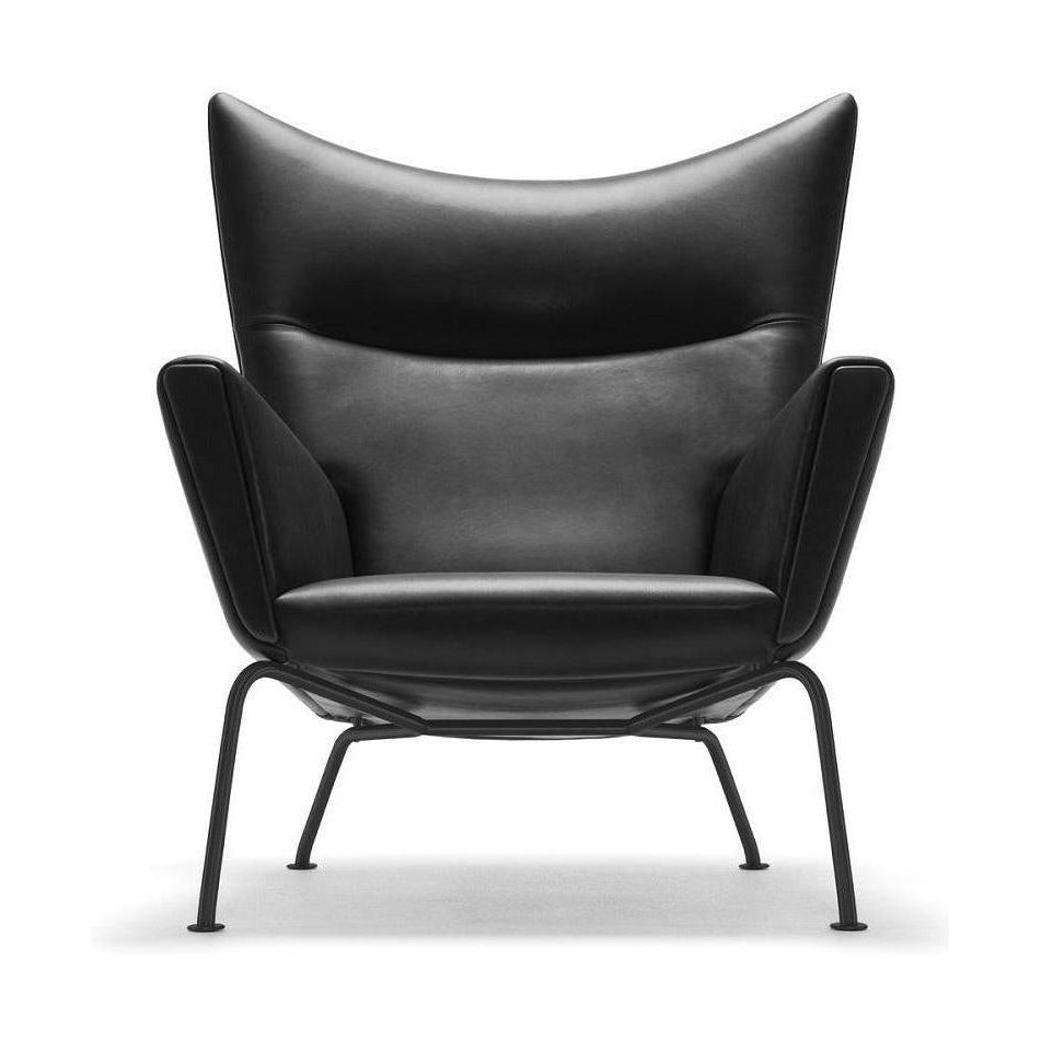 Carl Hansen CH445 Cadeira de asa, aço/couro preto