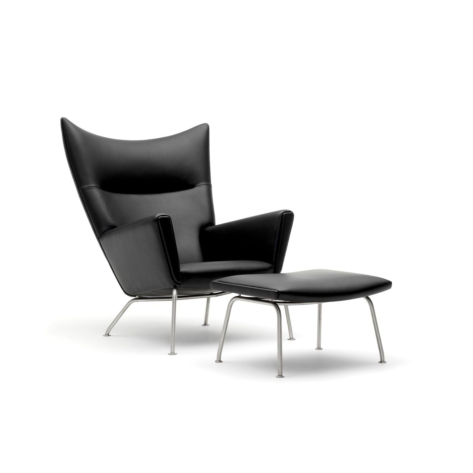 Carl Hansen CH445 Chaise d'aile, acier / cuir noir