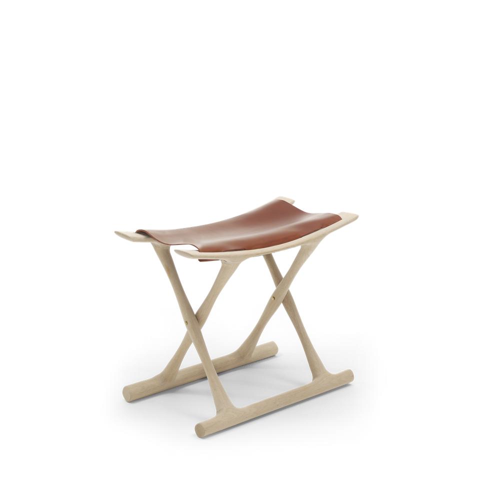 Carl Hansen Ow2000 Tabouret égyptien, chêne savonné/cuir naturel