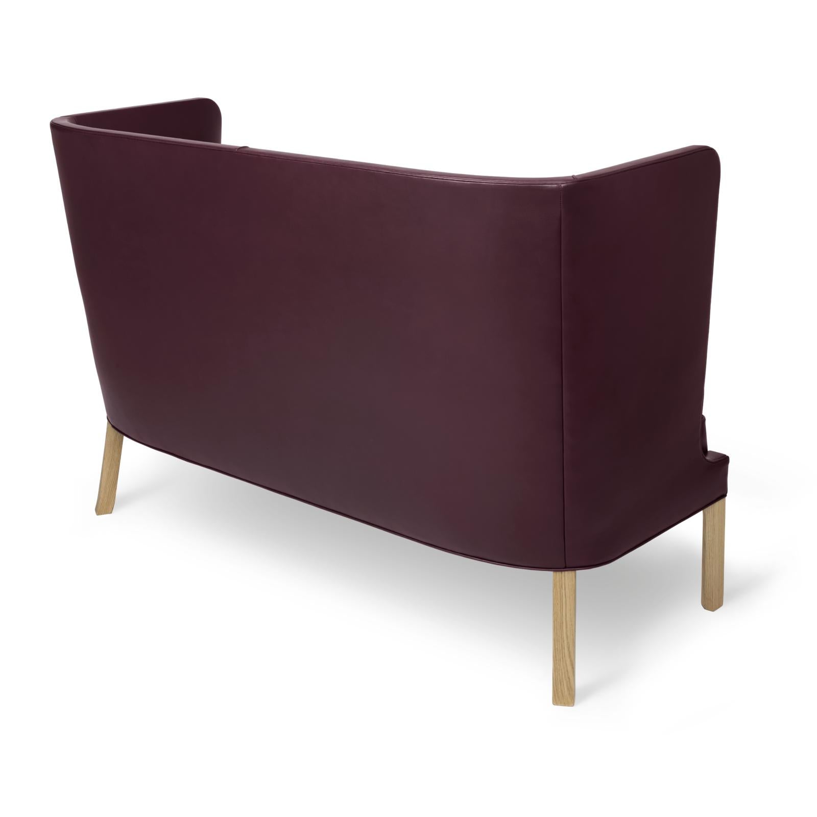 Carl Hansen FH436 Coupé Sofá, roble engrasado/cuero burdeos