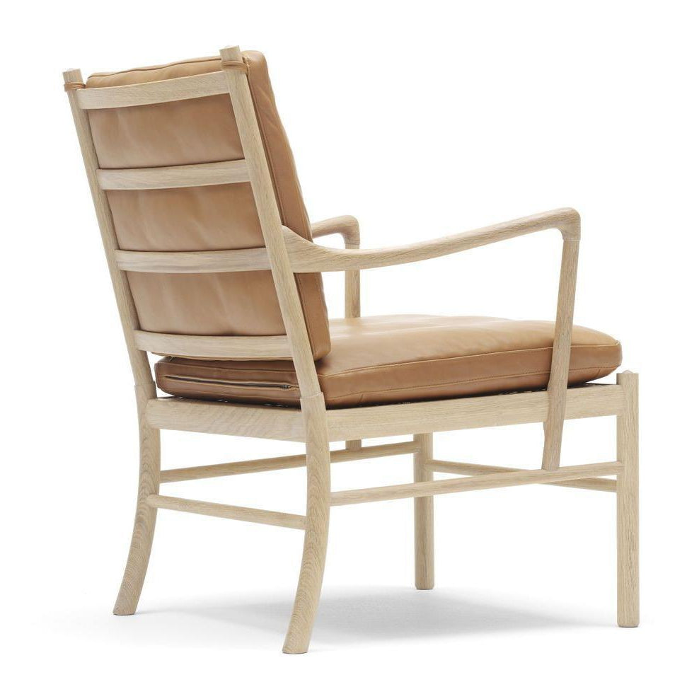 Carl Hansen OW149 Silla colonial, roble en jabón/cuero marrón claro