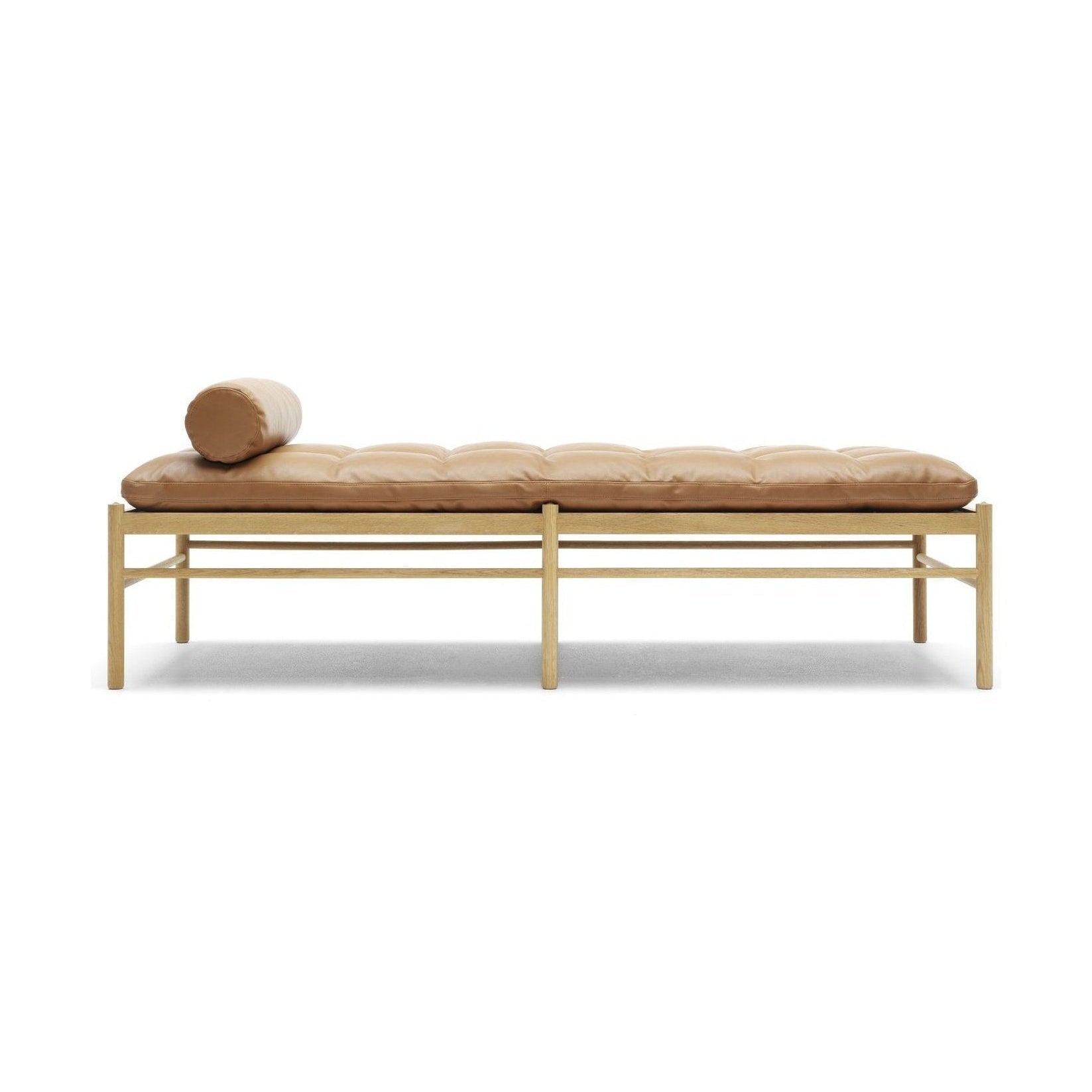 Carl Hansen Ow150 Daybed With Neck Pillow, Oiled Oak/Golden Brown Leather