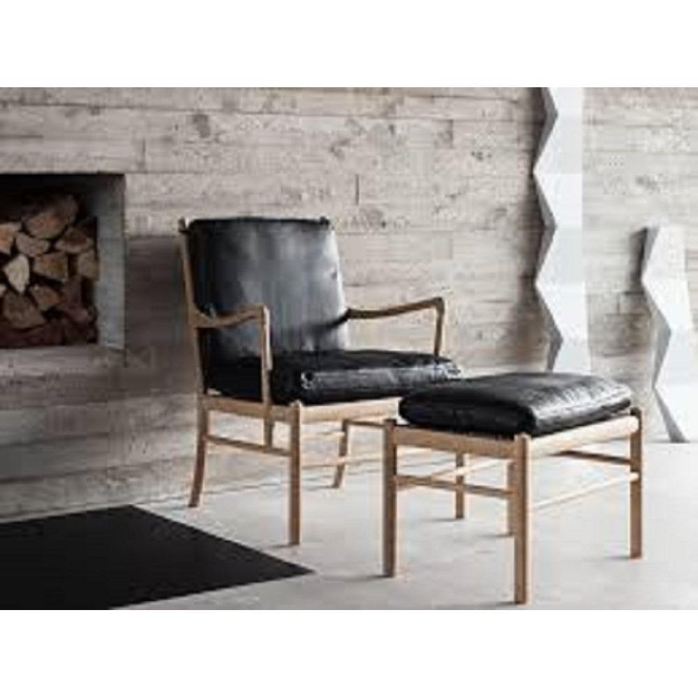 Carl Hansen Ow149 F Repose-pieds pour chaise coloniale, chêne huilé/cuir noir