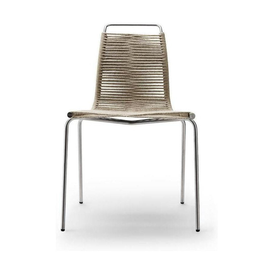 Silla Carl Hansen PK1, acero/cordón natural