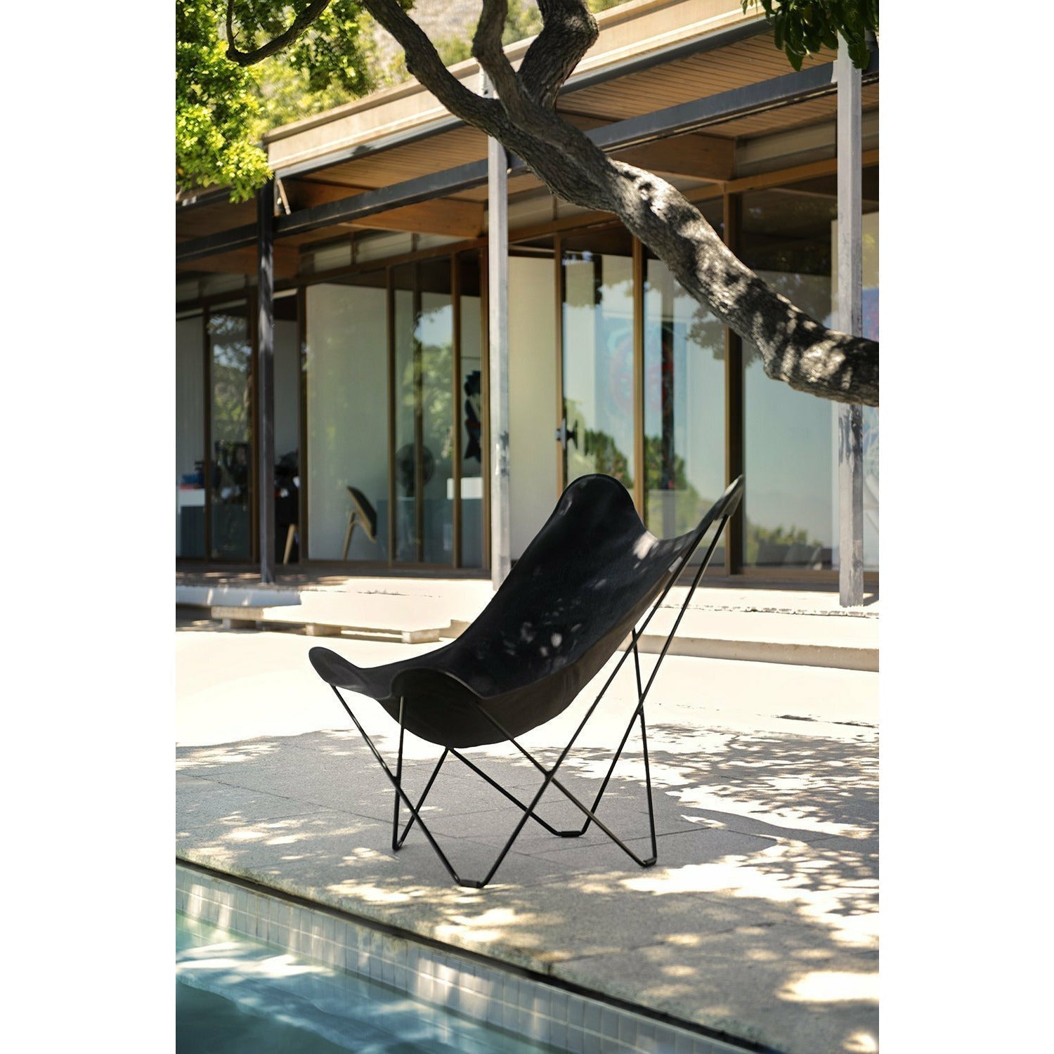 Cadeira de borboleta mariposa do sol de curo, pique de carvão/moldura ao ar livre preto