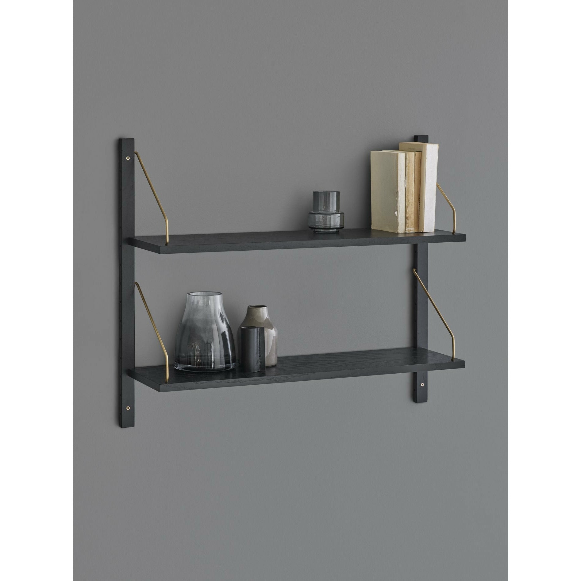 DK3 Royal System Shelf Oak Black Lacquered / Brass, 24x83x74 cm