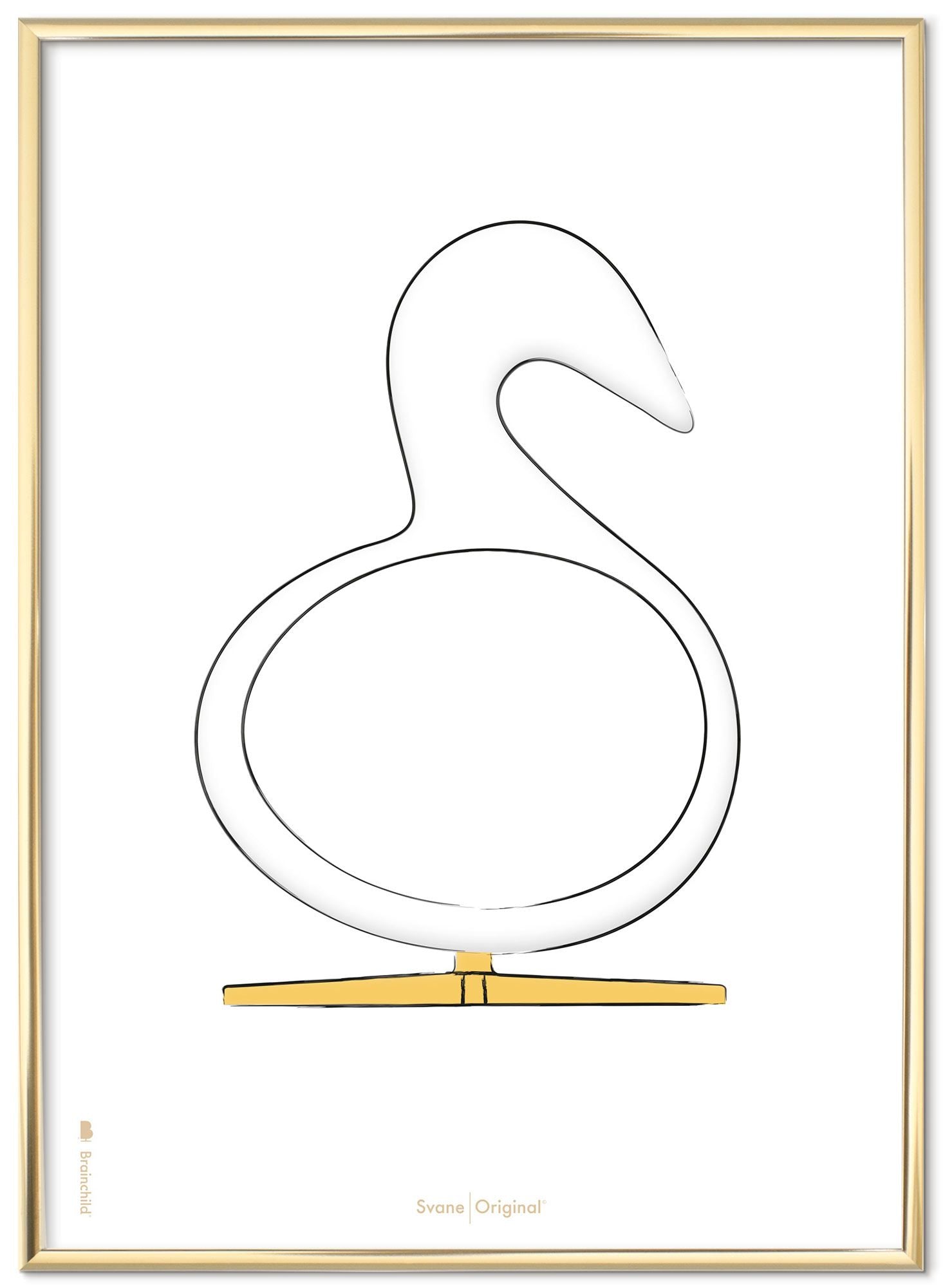 Brainchild Swan Design Sketch Poster Rahmen aus messinffarbenem Metall 30x40 cm, weißer Hintergrund